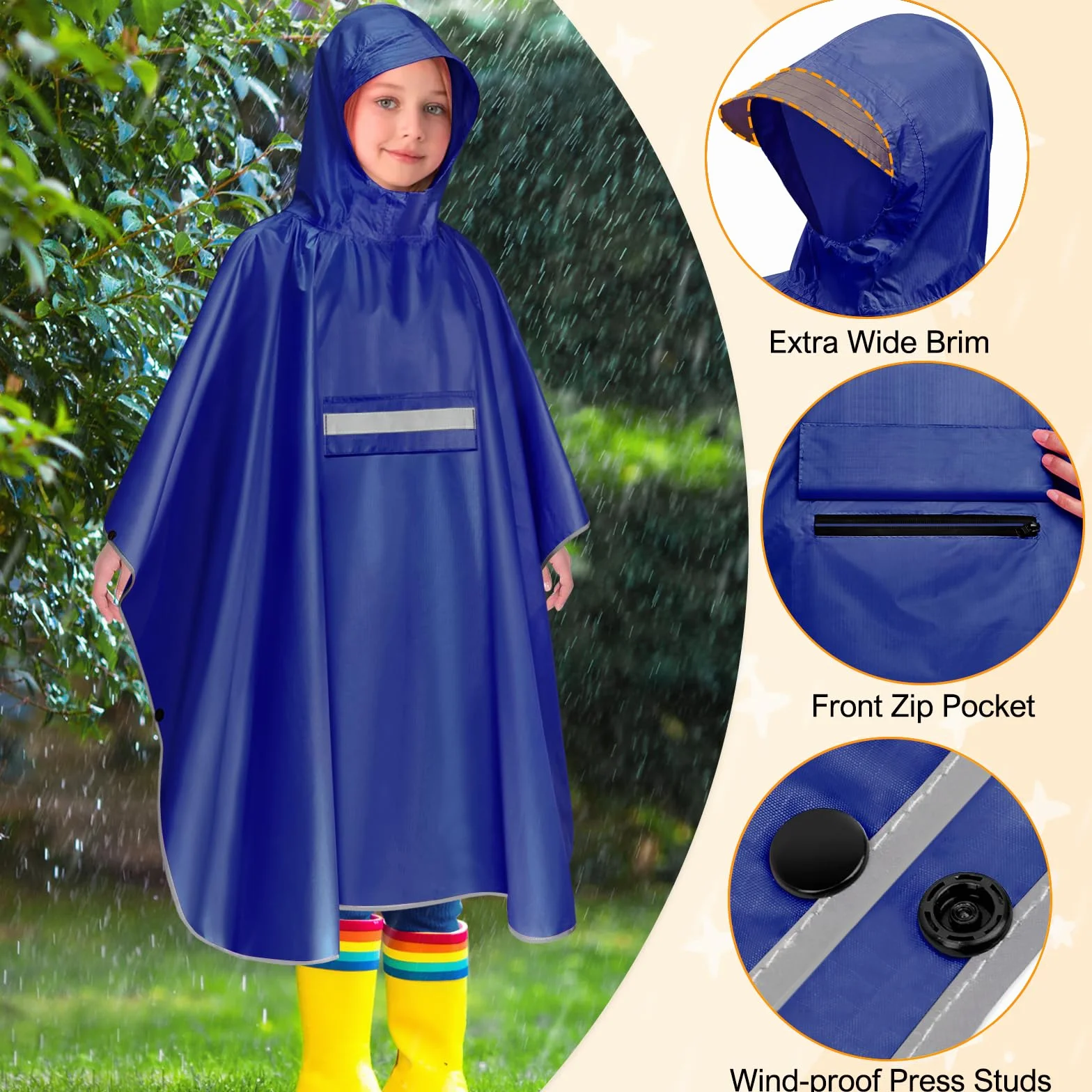 Poncho Impermeable Niño Rayas Reflectantes 120-140 cm Unisex