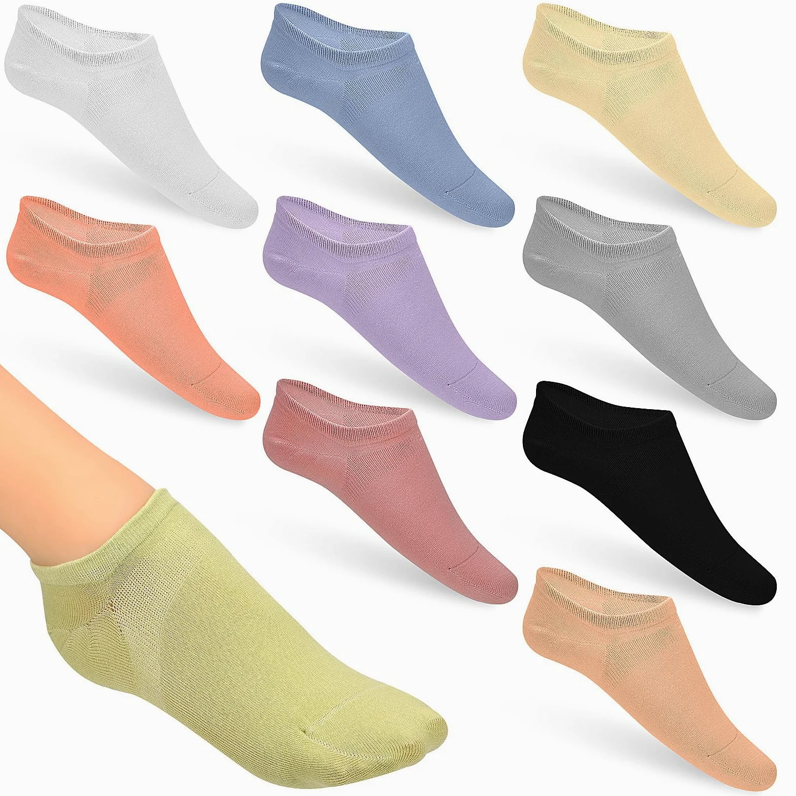 12 pares Calcetines Mujer Algodón Transpirables Antisudor Tobilleros Sin Costuras Diseño Invisible para Ocio y Running