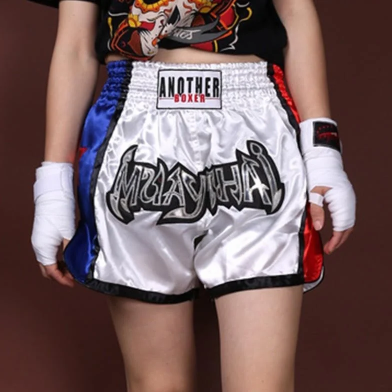 Pantalones Cortos de Muay Thai, Unisex, Artes Marciales, Kickboxing, Lucha, Para Entusiastas del MMA (3XL, Blanco)