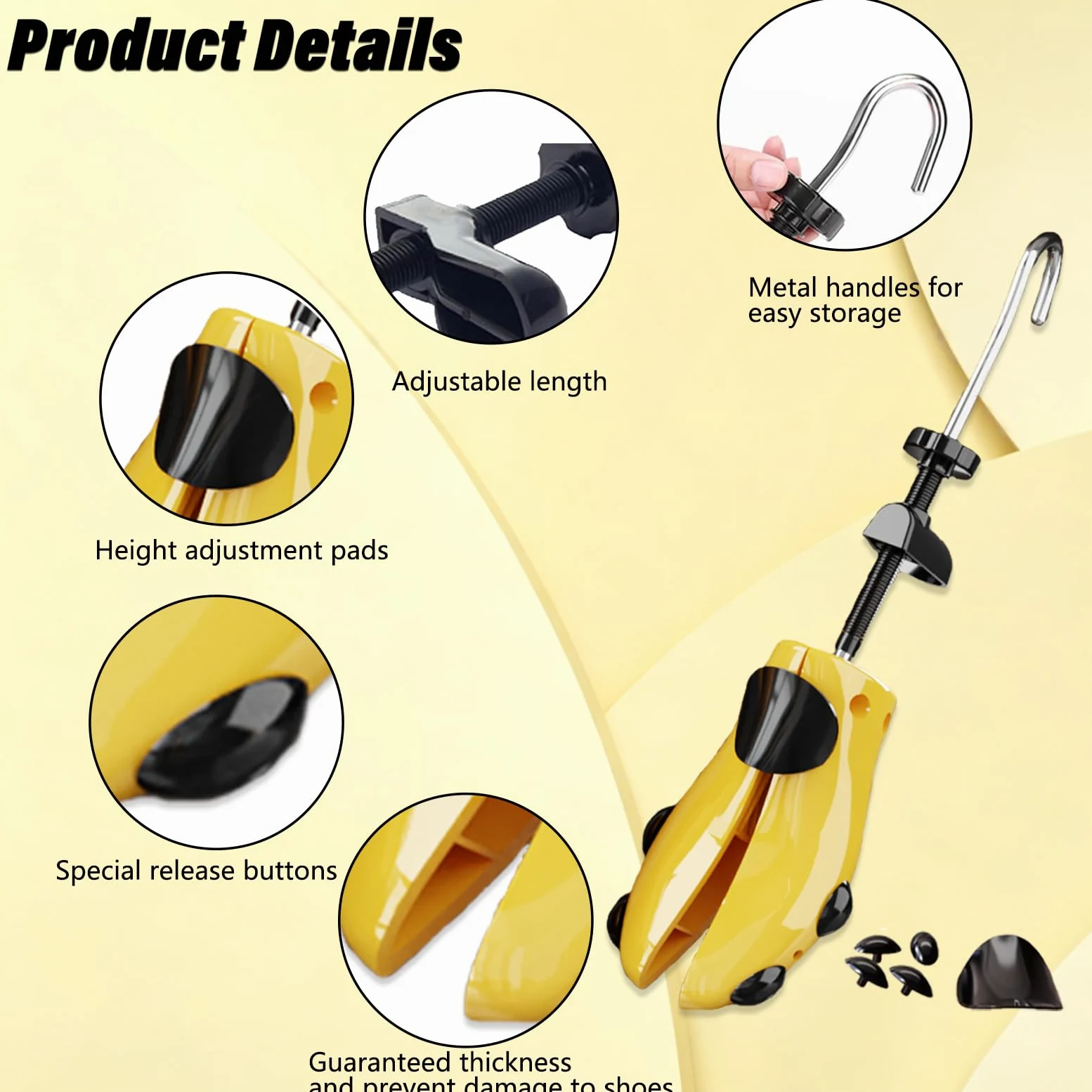 Estirador de zapatos de pies anchos, árboles de zapatos para hombres y mujeres, expansor de zapatos ajustable de 4 vías (para tallas de hombre 6.5-10 de EE. UU.), Amarillo, Man M (suitable
