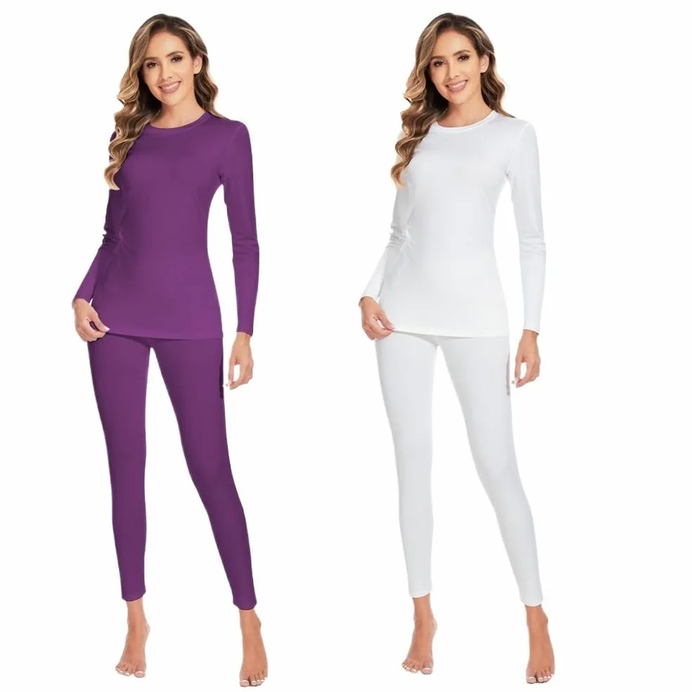 Set Intimo Termico Conjunto de ropa interior térmica for mujer Long Johns forro polar ultra suave capa base conjunto superior inferior for clima frío invierno ( Color : Purple and White , Size : XXXL