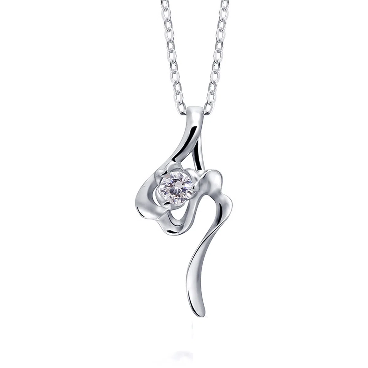 KnBoB Collar con colgante de charms, collar de oro blanco de 14 quilates (585), flores de 0,1 ct creado con diamantes de 45 cm