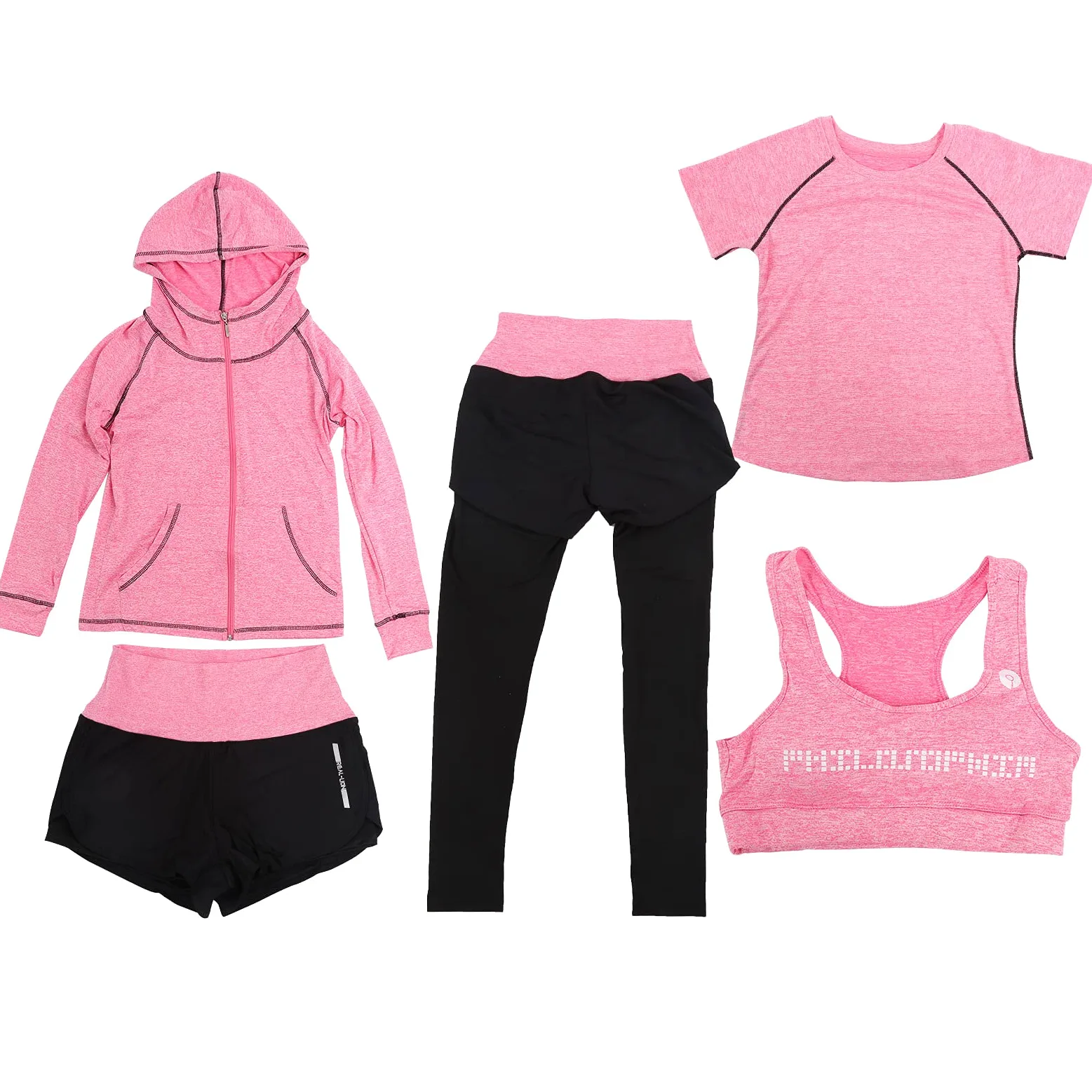 Conjunto de yoga para mujer de 5 piezas, conjunto de ropa deportiva para gimnasio, top de manga larga, mallas, shorts, sujetador y chaqueta; traje de yoga elástico de secado rápido