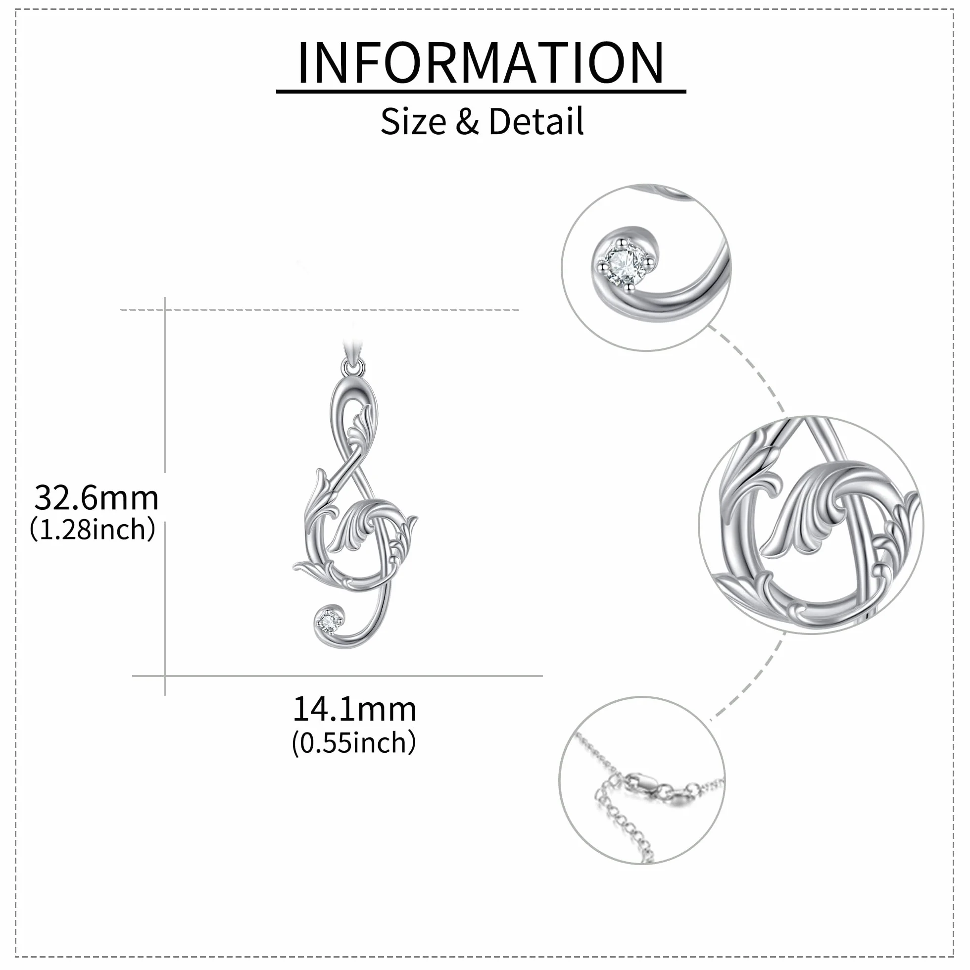 Collar de notas musicales de plata de ley 925 con circonitas cúbicas, colgante para mujer, joyas musicales para mujeres, Plata esterlina