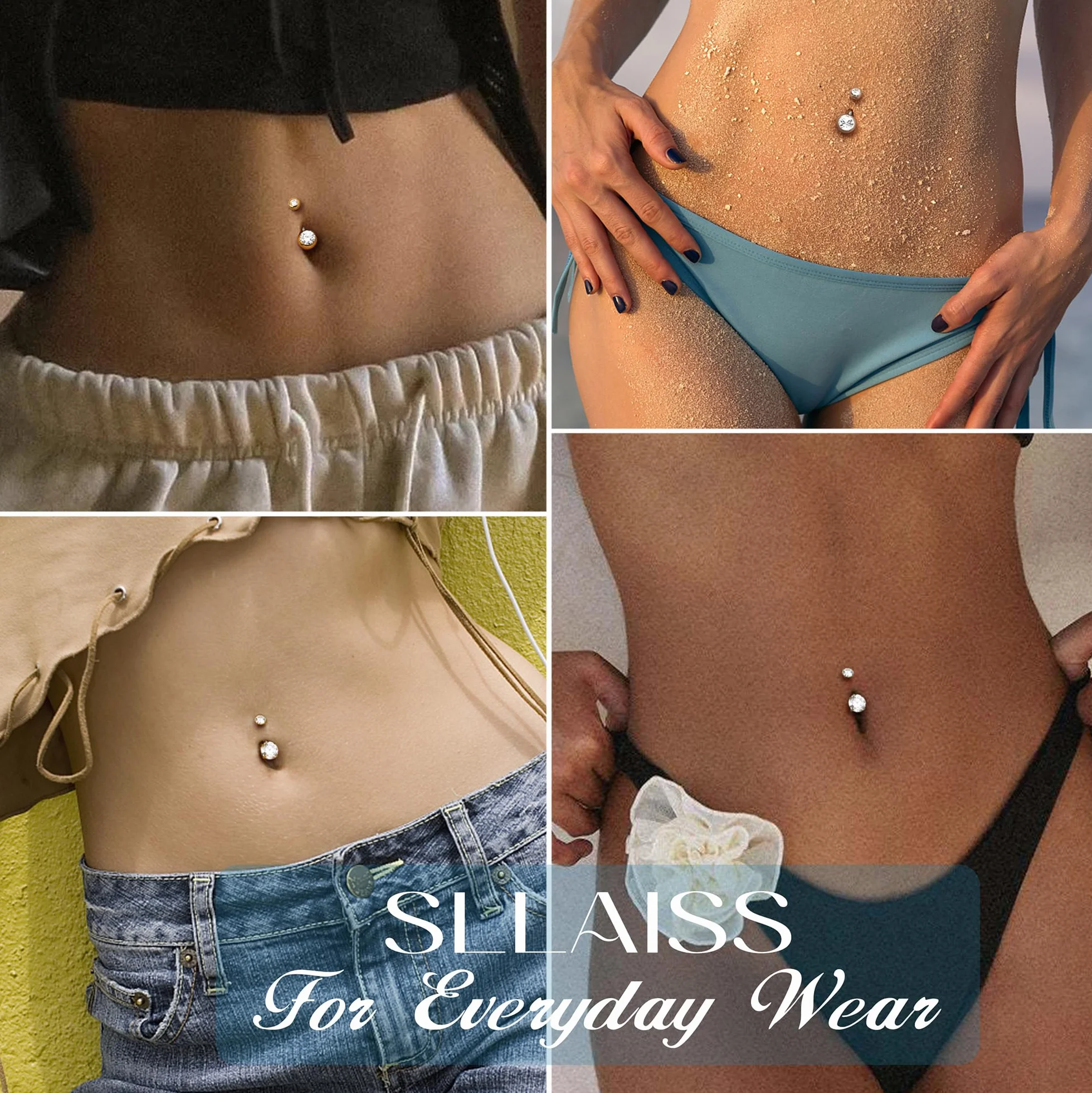 Sllaiss Piercing Ombligo Titanio G23 con Moissanita Brillante Calibre 14G y 10mm Piercings de Ombligo Mujer con Rosca Interna Hipoalergénico Joyería Corporal de Titanio Grado Implante Plata/Oro