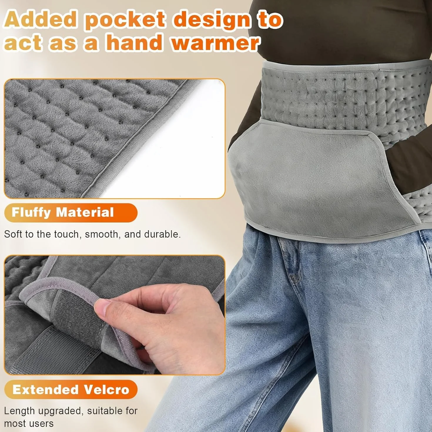 Faja lumbar calefactora 122 x 30 cm, termoforo lumbar con 10 niveles de temperatura y 4 ajustes de tiempo, termoforo eléctrico para la espalda, lavable, para espalda, cuello, hombros, abdomen