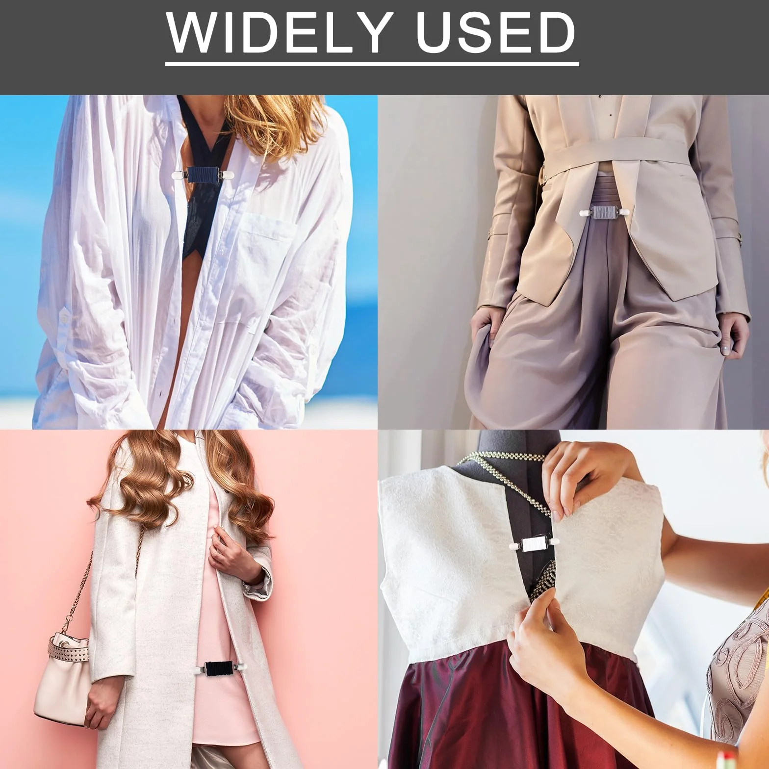 Mikovivi 4uds Pinzas para Vestido con Cincha Trasera, Cinturilla Elástica Ajustable de Poliéster con Clips para Mujer Que Ajusta la Ropa Vestidos y Suéteres Shawls (4 Colores)