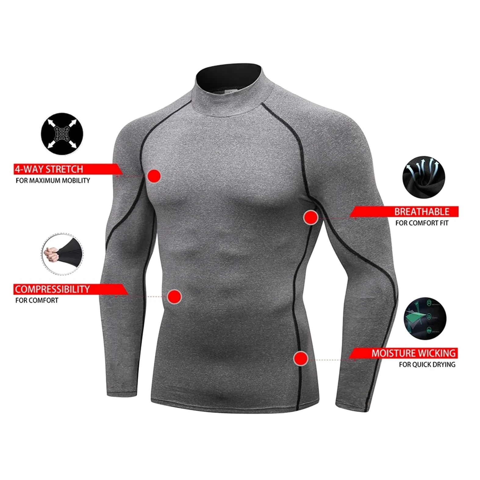 Camisa De Compresión Cuello Alto For Hombre, Camisetas Interiores Entrenamiento Manga Larga For, Mallas For Baloncesto, Correr, Capa Base Atléticas