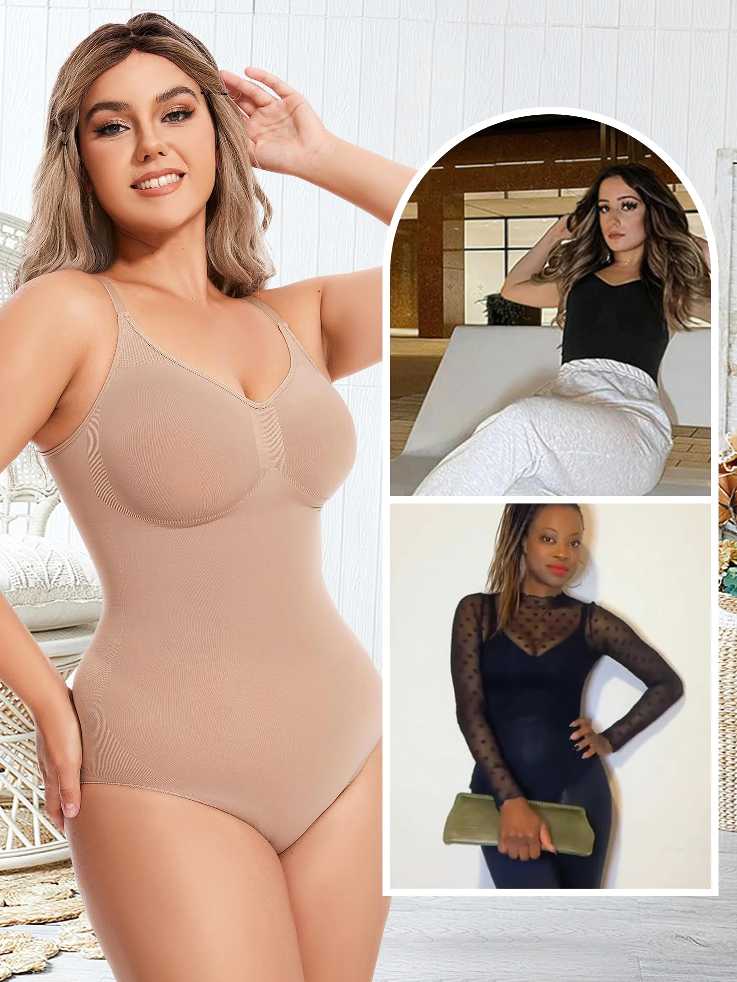 Atbuty Body de muslo medio, moldeador de cuerpo completo, torso corto para mujer, control de abdomen, esculpido sin costuras, moldeador de cuerpo pequeño