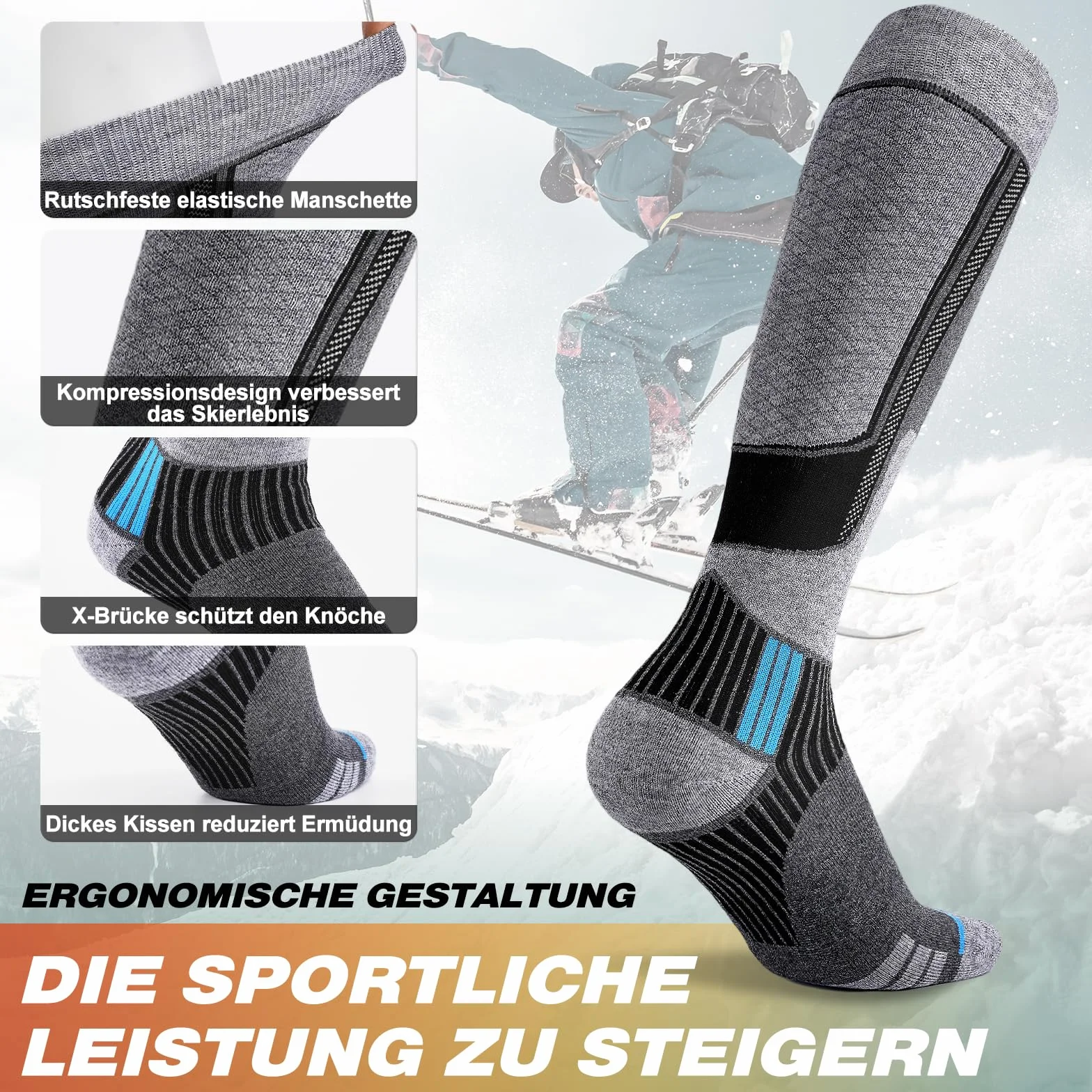 SukModen 2 pares de calcetines de esquí de lana merino para hombre, mujer y jóvenes, calcetines térmicos gruesos para días fríos, esquí y snowboard, talla 35-50