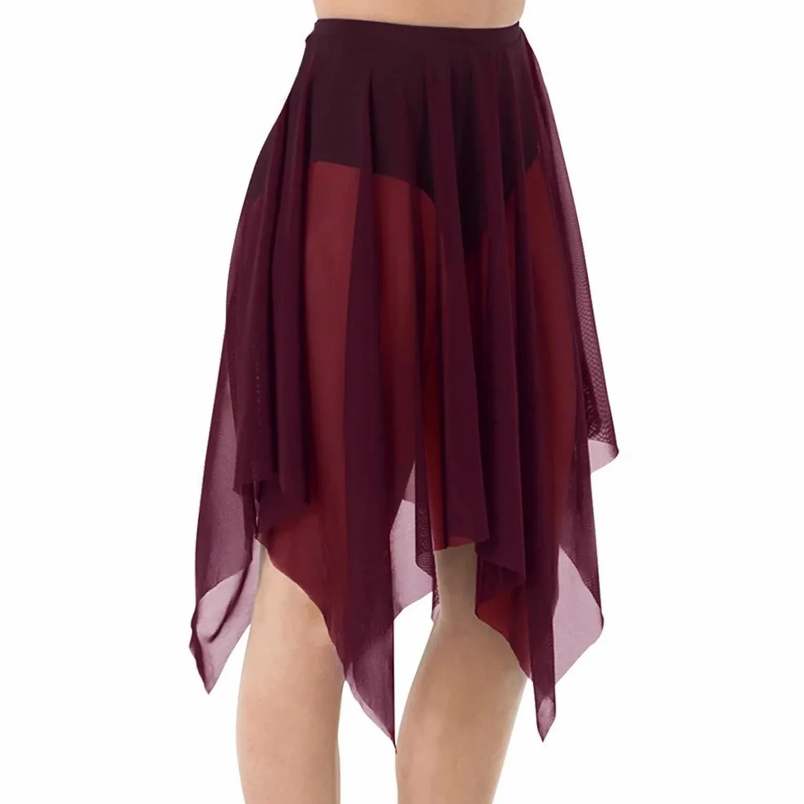 Falda de Baile Ballet Malla Dobladillo pañuelo for Mujer | Falda de danza lírica contemporánea con dobladillo de pañuelo for mujer, ropa de práctica for clase de Ballet(Wine,XLA)