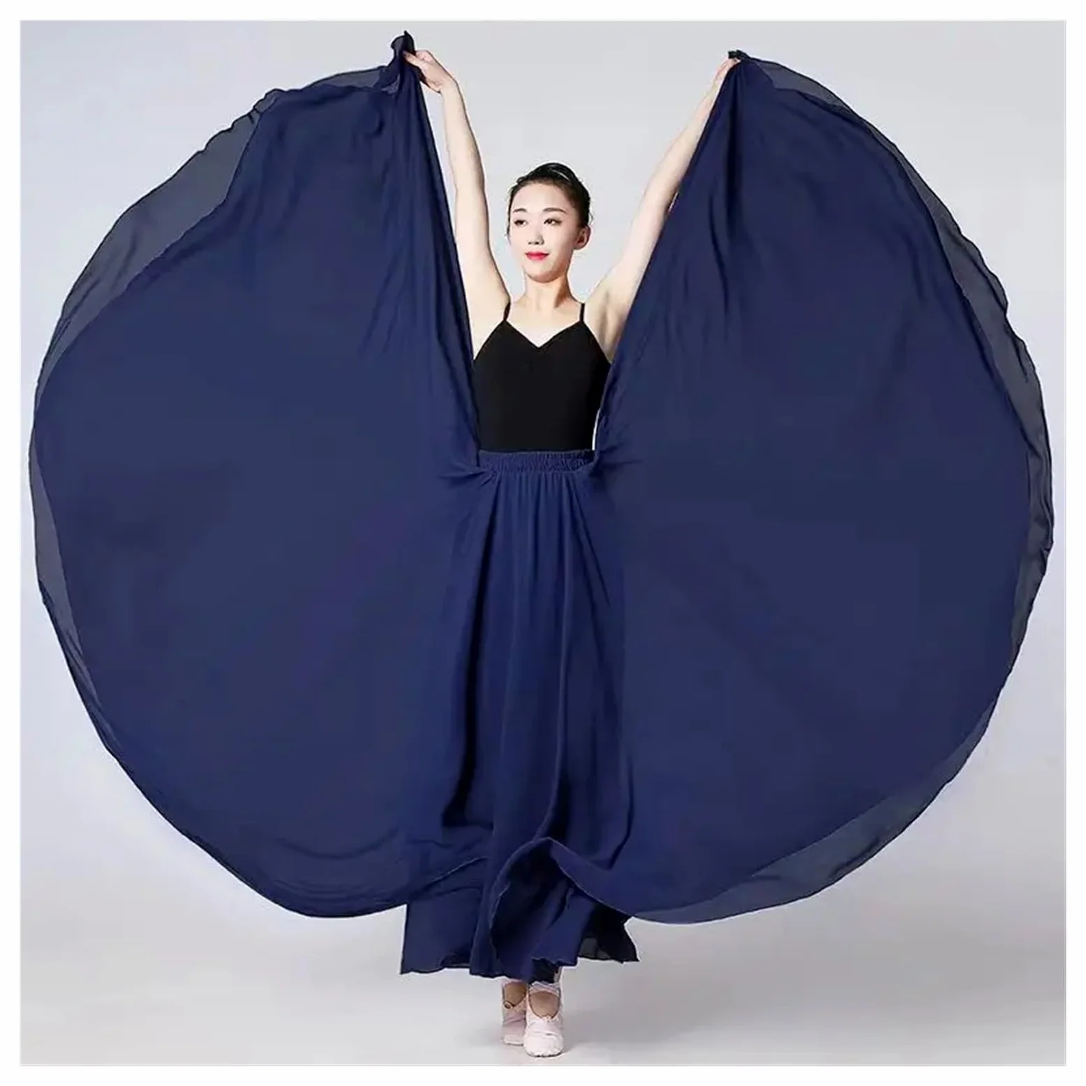Swing Dancing Skirt Falda de Gasa de 720 Grados for Mujer, Faldas largas de 2 Capas, Ropa Elegante de actuación, Falda de Gasa, Ropa de práctica de Ballet con Vuelo Grande(Grey,L Length 95cm)
