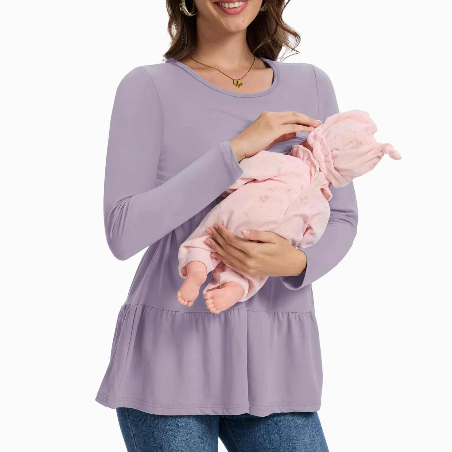Bearsland Women's Nursing Top 3pack Long Sleeve Scoop Neck Breastfeeding Shirts Nursing Shirt