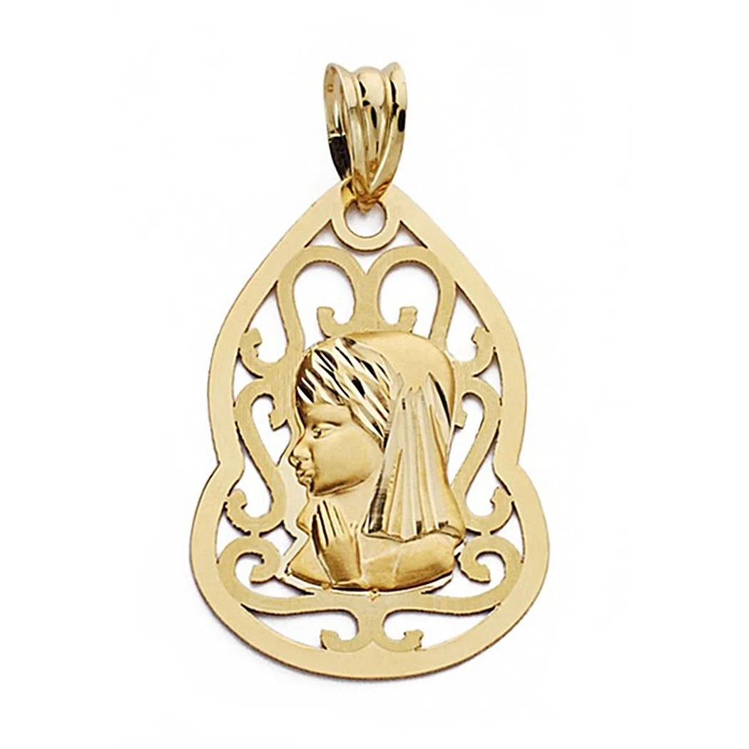 Medalla oro 18k Virgen Niña colgante 18mm. centro calada lisa