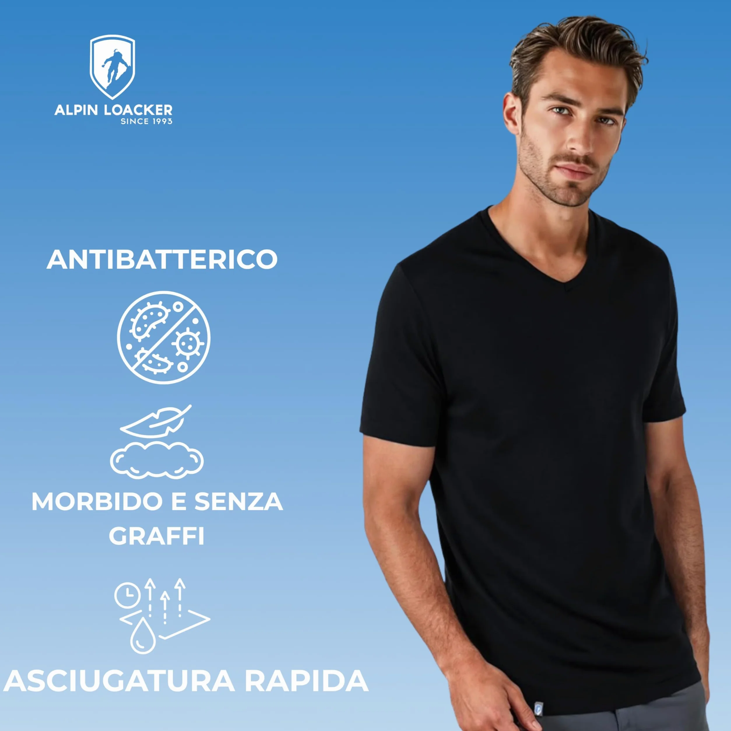 ALPIN LOACKER Camiseta de Cuello en V de Merino para Hombre, Manga Corta, Camiseta antisudor, Camiseta de Merino con Cuello en V, Prenda térmica Transpirable