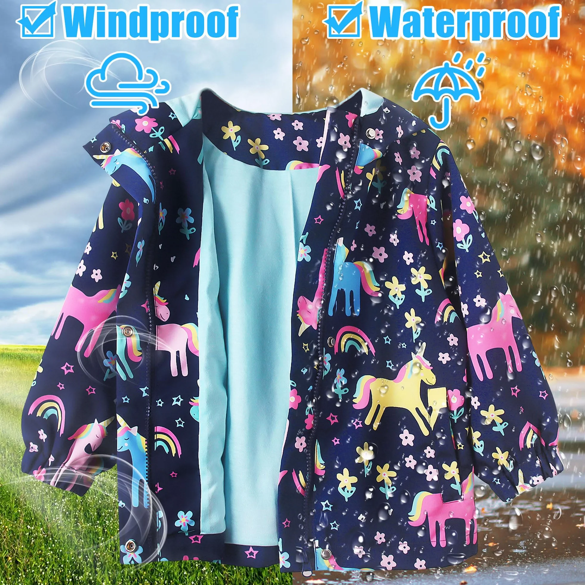 JinBei Chaqueta Impermeable con Capucha para Niños Chubasquero Transpirable de Manga Larga al Aire Libre Deportivo Softshell Abrigos Ligeros con Forro Blando Niño Niña Edad 2-10 Años