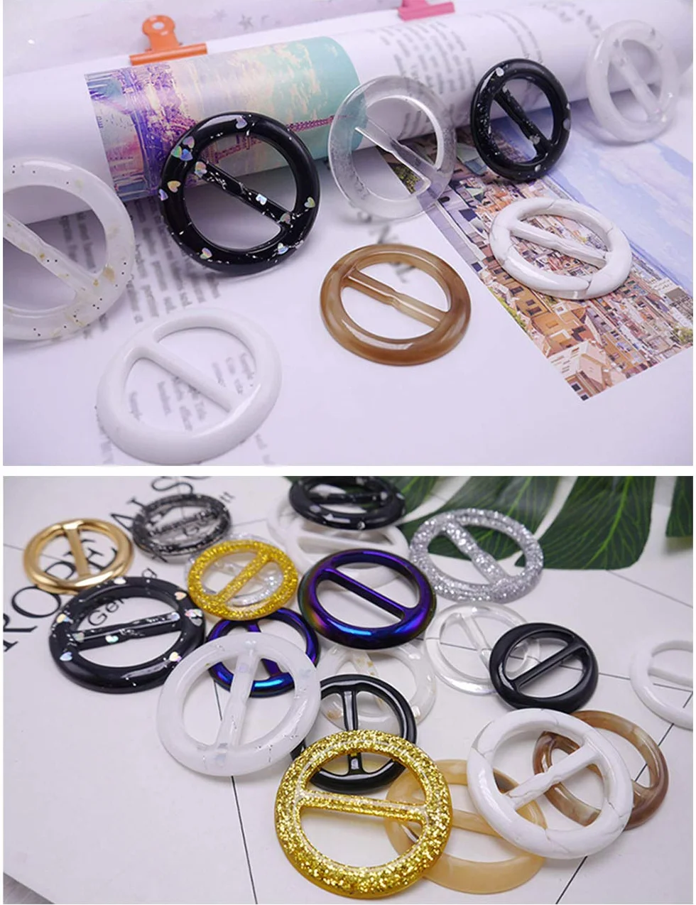 30pc Resina de plástico Metal camiseta Cinturón Ropa Clips Anillo Bufanda Hebilla Fiesta de Moda Colorida Decoración pañuelo para el cuello Perla