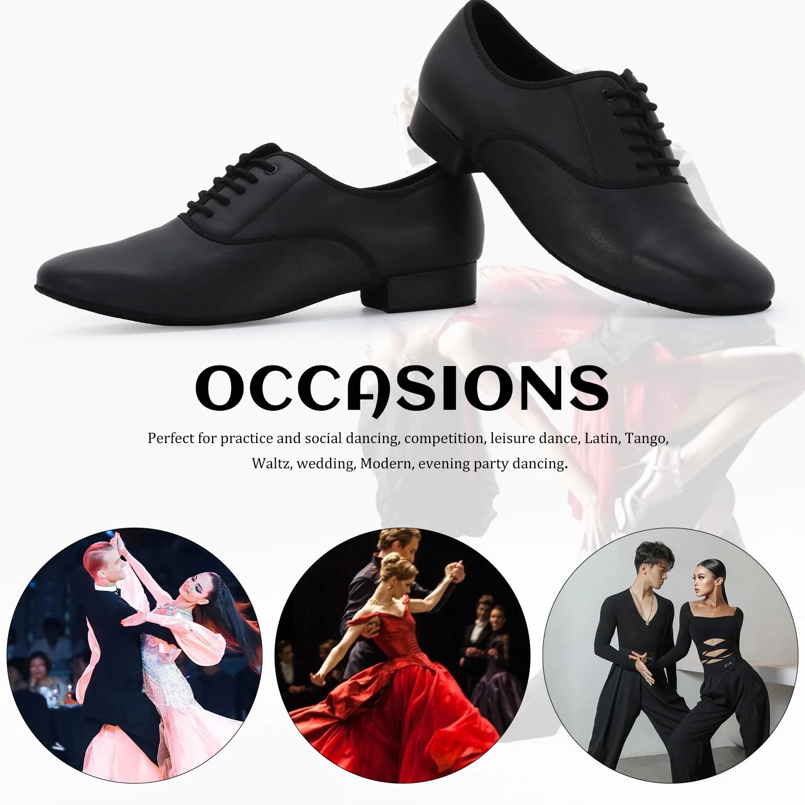 Zapatos de Baile Latino Hombre de Tacón Bajo Práctica Danza Zapatos 2.5 cm, Negro