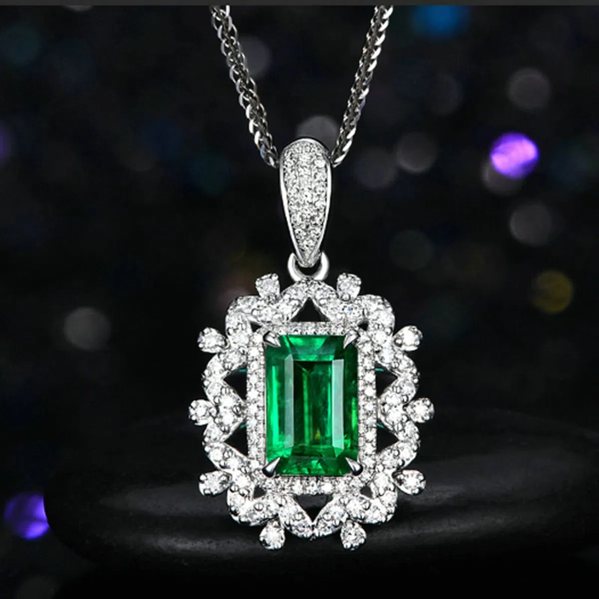 AMDXD Collar de mujer de flores huecas con colgante de oro blanco 750 con esmeralda de 1,45 quilates y cadena de diamantes de oro para mujer y plata, regalo para madre e hija