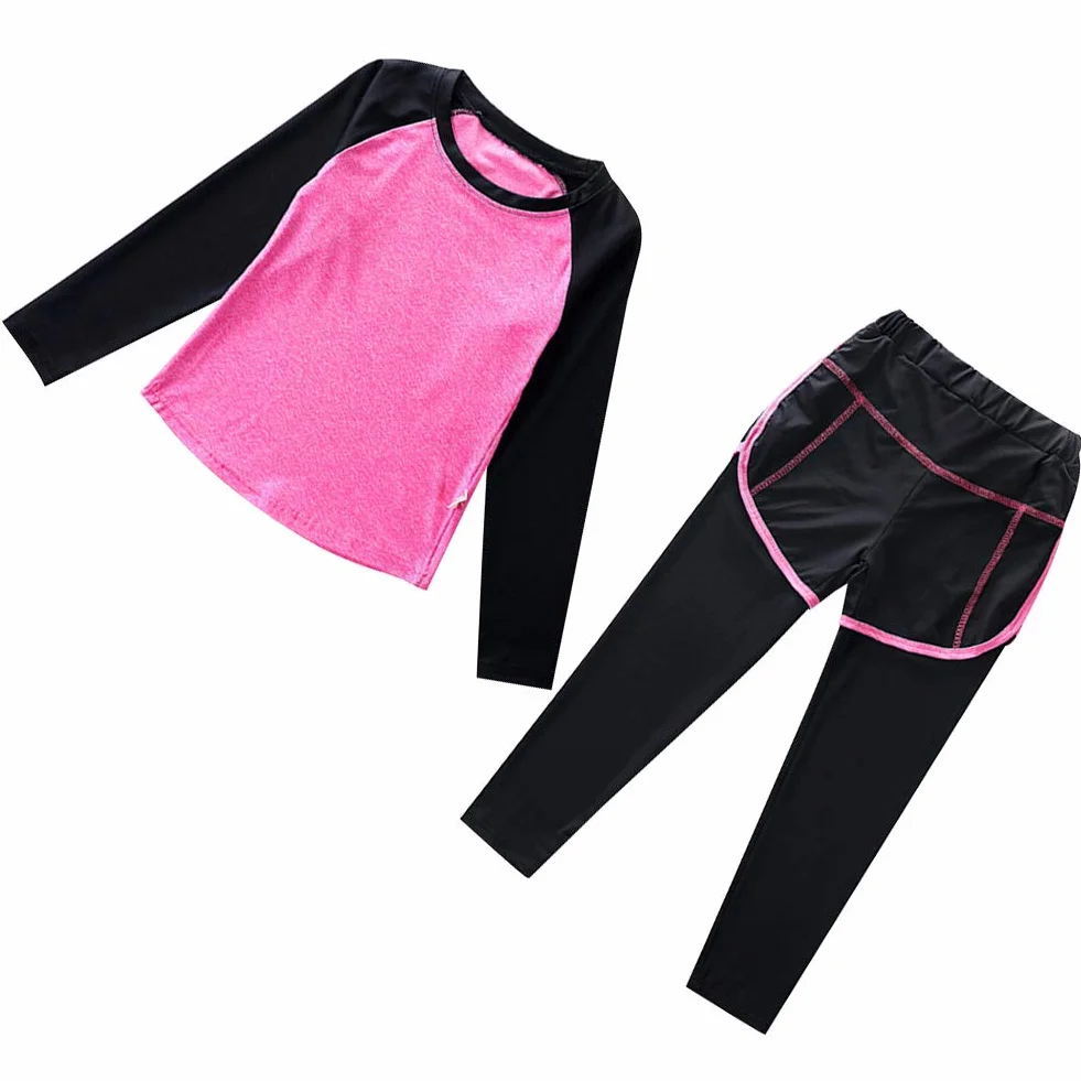 amropi Niñas Camisas Deportivas Tops y Jogging Yoga Larga Pantalones Conjunto Ropa Elástica Deporte Ejercicio Trajes por 3-16 años