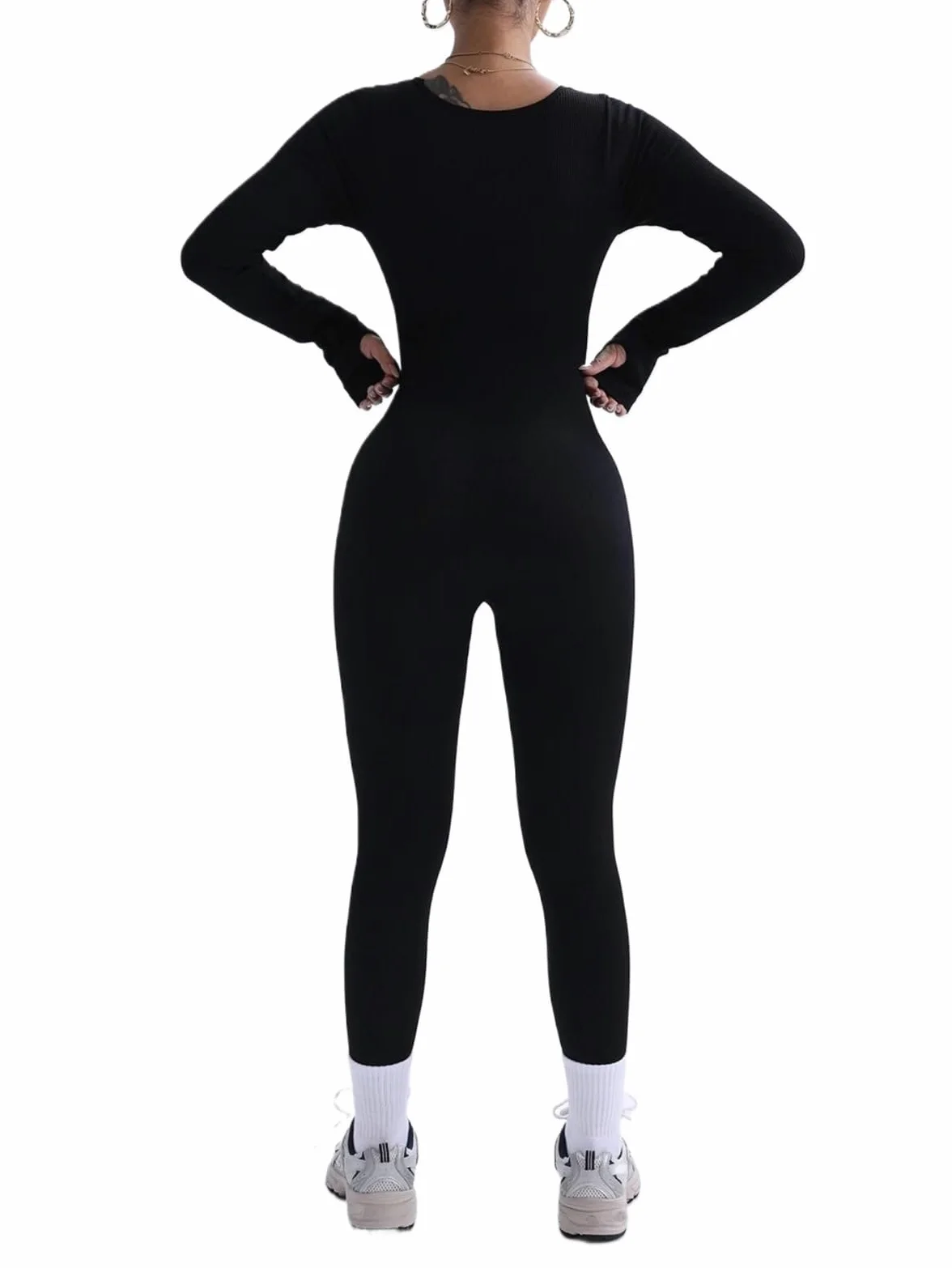 Traje de Yoga for mujer, mono negro, manga larga, ropa calle Sexy y moda, deportivo informal