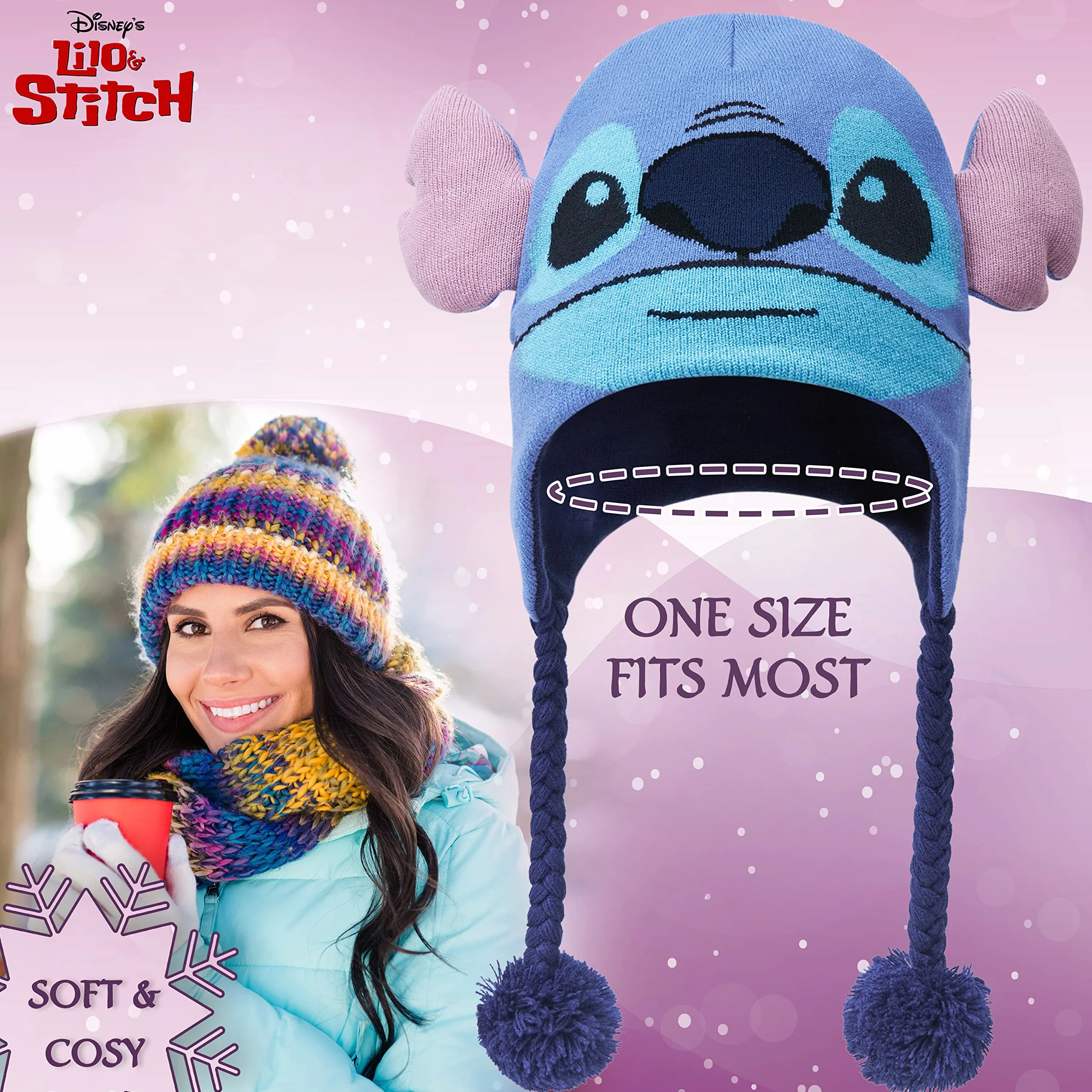 Disney Stitch Accesorios de Invierno Set de 1, 2 o 3 Piezas para Niñas, Gorro Niña Guantes Invierno Bufanda, Regalos Niños