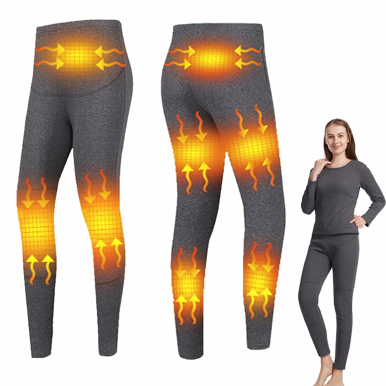 Ropa Interior Térmica De Invierno para Mujer, Ropa Interior Térmica para Exteriores, Senderismo, Esquí, Ropa Inteligente con Calefacción Eléctrica por USB,2XS, Gray Pants