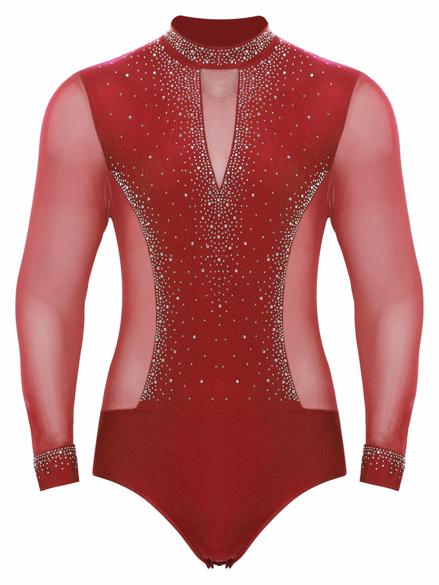 iiniim Conjuntos de Danza Latino para Hombres 2 Piezas, Leotardos con Cuello Mock y Lentejuelas, Pantalones Rectos de Cintura Alta