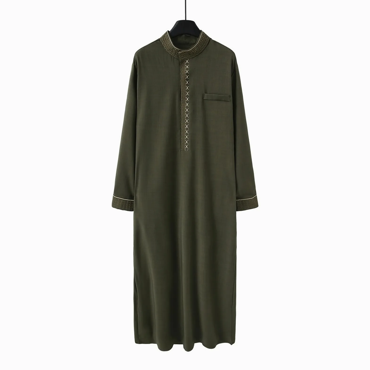 CHUNOTU - Bata de caftán étnico para hombre, de algodón y lino, túnica musulmana, camisas de manga larga, holgada, casual, caftán Thobes para la playa