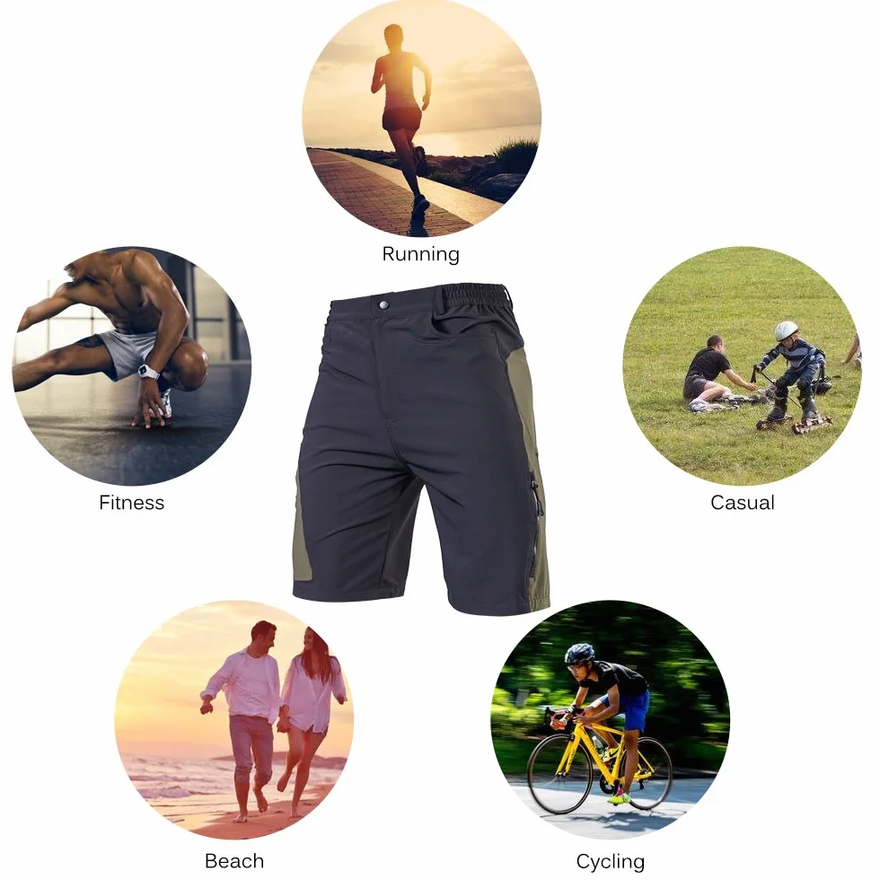 TOMSHOO Pantalones Cortos de MTB, Pantalones Cortos de Ciclismo para Hombre con Acolchados en 3D y 4 Bolsillos para Deporte al Aire Libre y Ciclismo