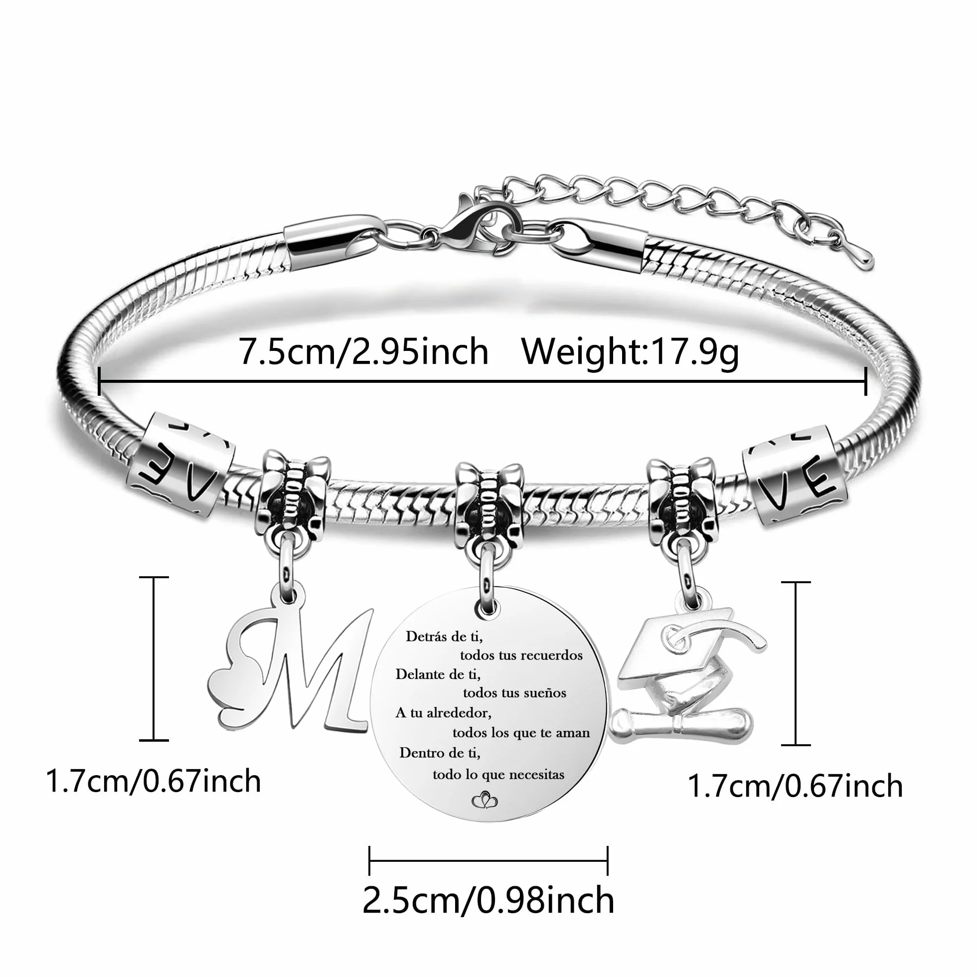 Pulsera con Iniciales Inspiradoras Regalo de Graduación para Mujeres