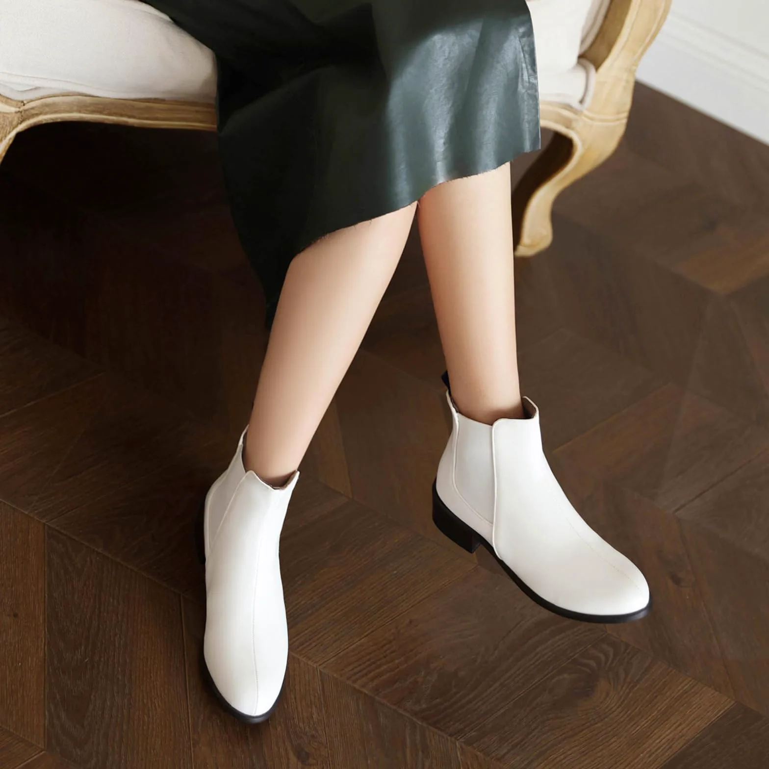 Botines Chelsea para mujer con tacón bajo grueso y puntera redonda para otoño/invierno