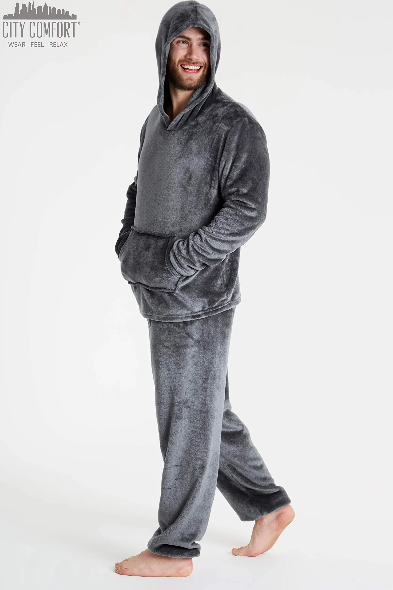 CityComfort Pijamas Hombre, Pijamas Hombre Invierno Suaves, Pijamas Hombre Forro Polar Sudadera con Capucha y Pantalon, Regalos para Hombres