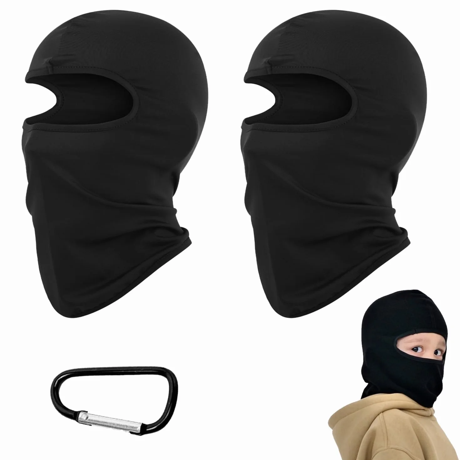 Pasamontañas Niño Balaclava Niños Capucha Tormenta Transpirable Motocicleta Elasticidad Prueba Viento 2 pcs Negro