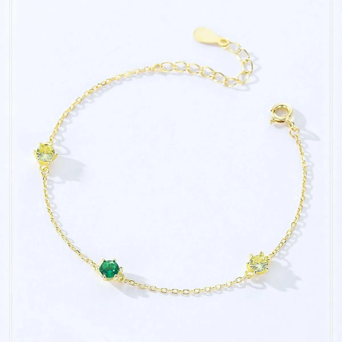 Pulsera para Mujer de Oro Amarillo 9 Kilates / 14 Kilates / 18 Kilates, Redondo con Esmeralda Creada y Cuarzo Amarillo, Cadena Extensible 16 CM + 5 CM, Pulsera de Mujer Ajustable de Oro Verde