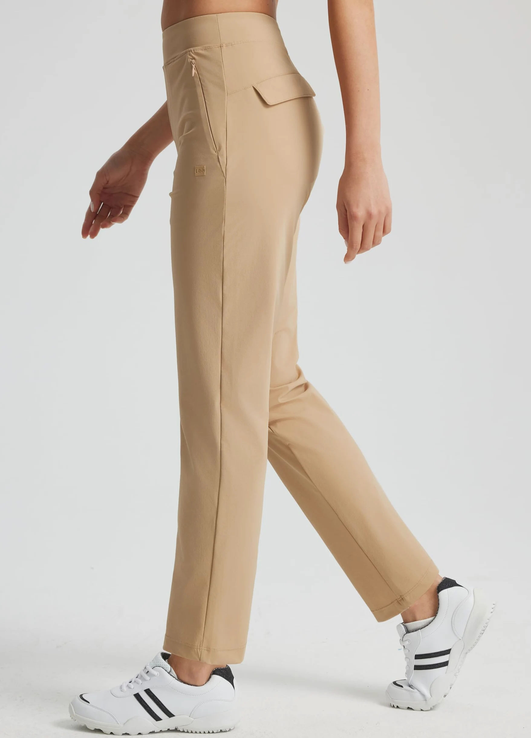Libin Pantalones de golf para mujer, elásticos, de viaje, de cintura alta, bolsillos con cremallera, pierna recta, suaves, ligeros
