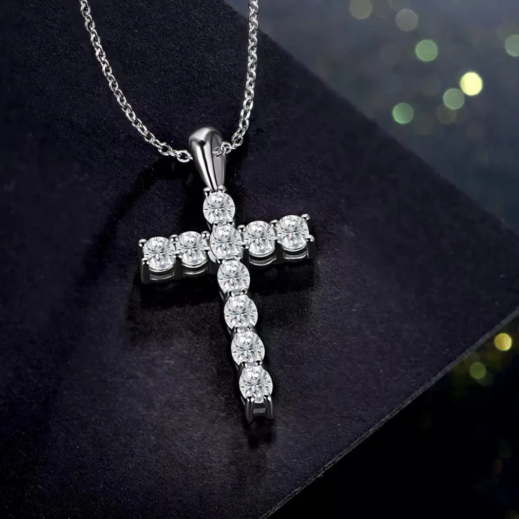 Colgantes Cruzados de moissanita de 4x3mm para Mujer, Collar de Plata de Ley 925 sólida para Compromiso, Regalos de Novia