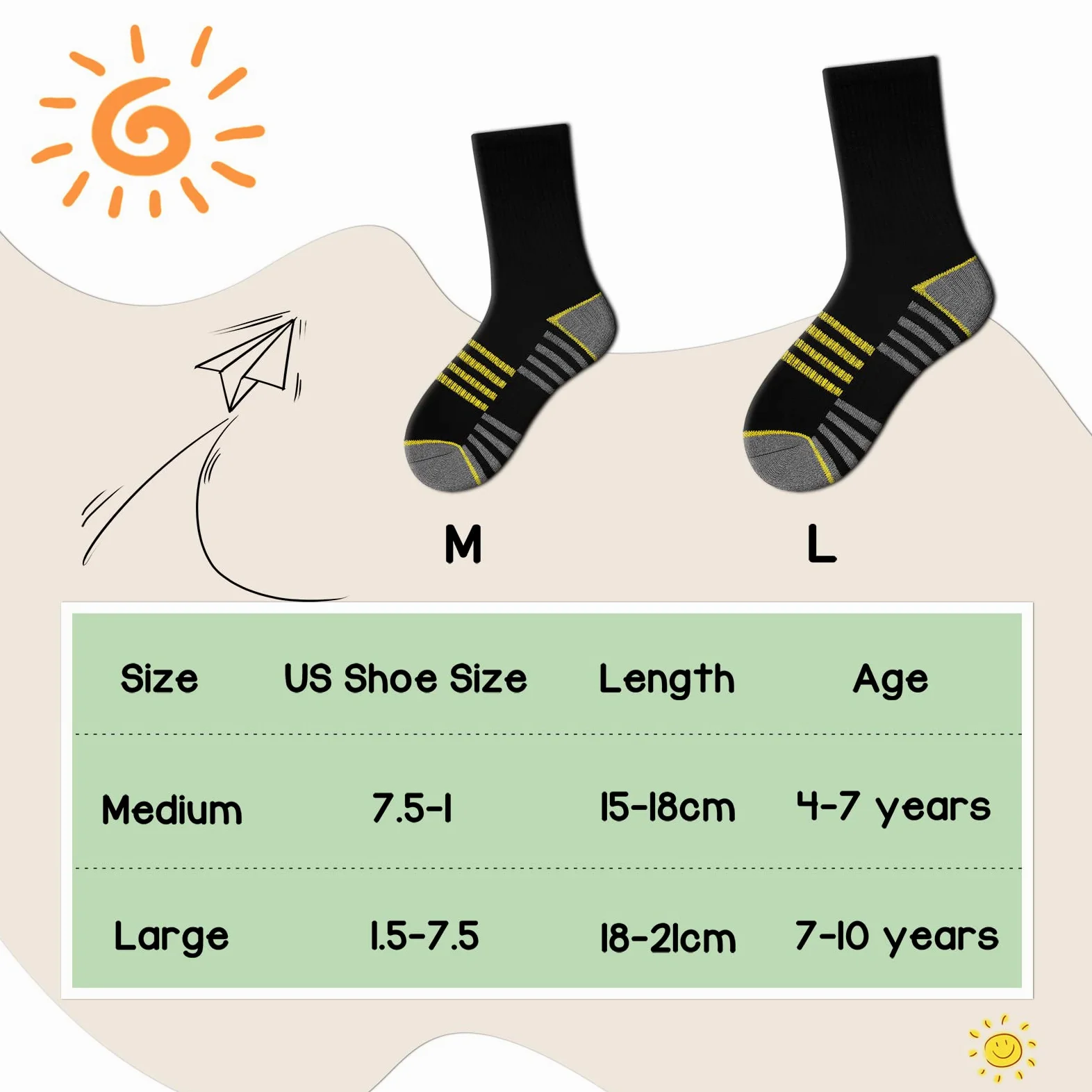 Comfoex Calcetines largos atléticos para niños de 4 a 10 años con suela acolchada, 6 pares