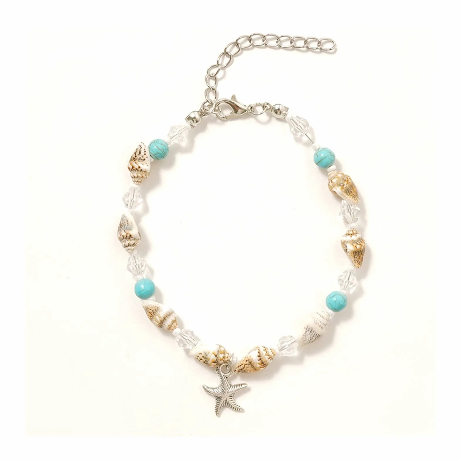 LNNSHX Tobilleras Joyería Concha Tobillera Cuentas De Arroz Perla Cristal Océano Estrella De Mar Tobillera Señora Joyería Tobilleras Ajustables Pulseras
