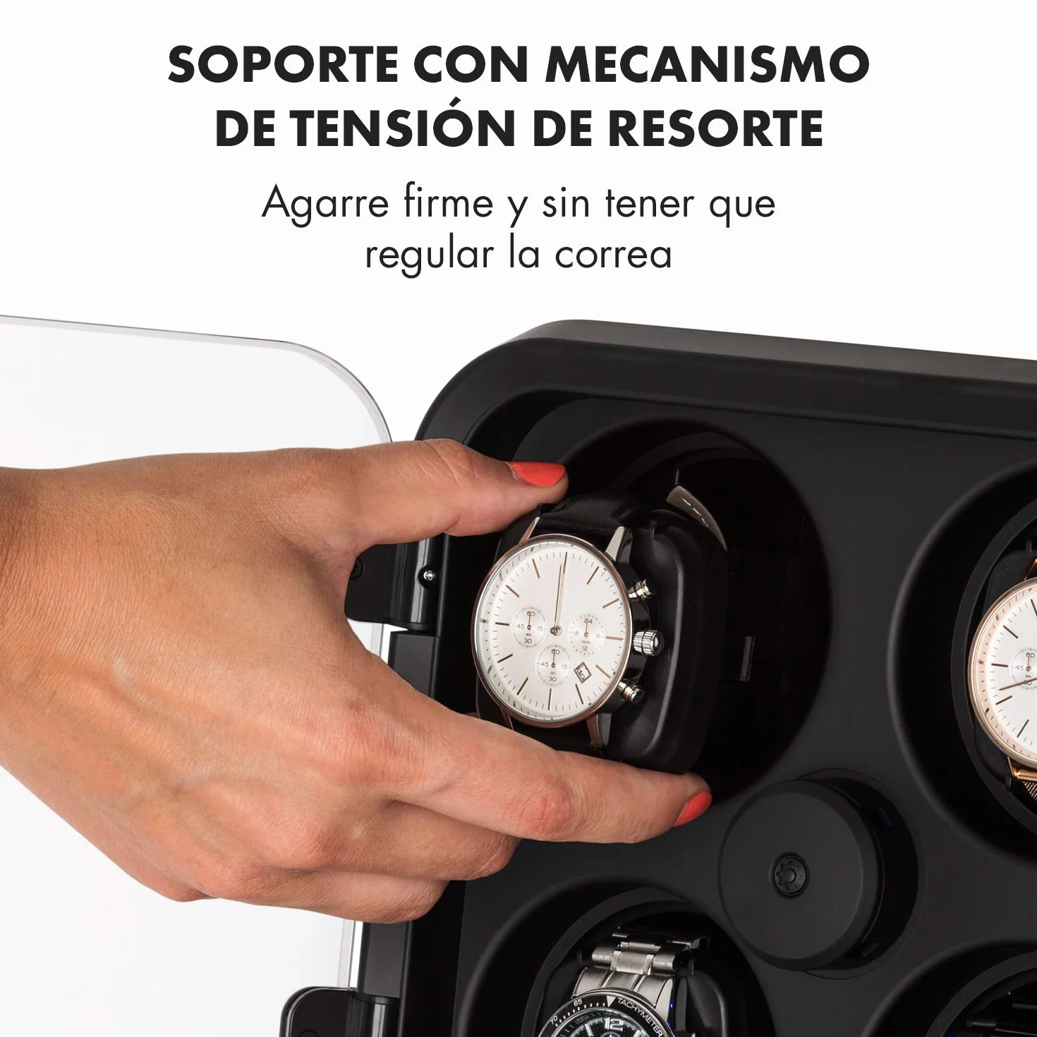KLARSTEIN Caja Relojes Automáticos, Caja Giratoria Relojes 4 Compartimentos, Cajas para Relojes con Luz, Estuche para Reloj, 3 Velocidades de Rotación, Relojero con Cojines, Watch Winder, Negro