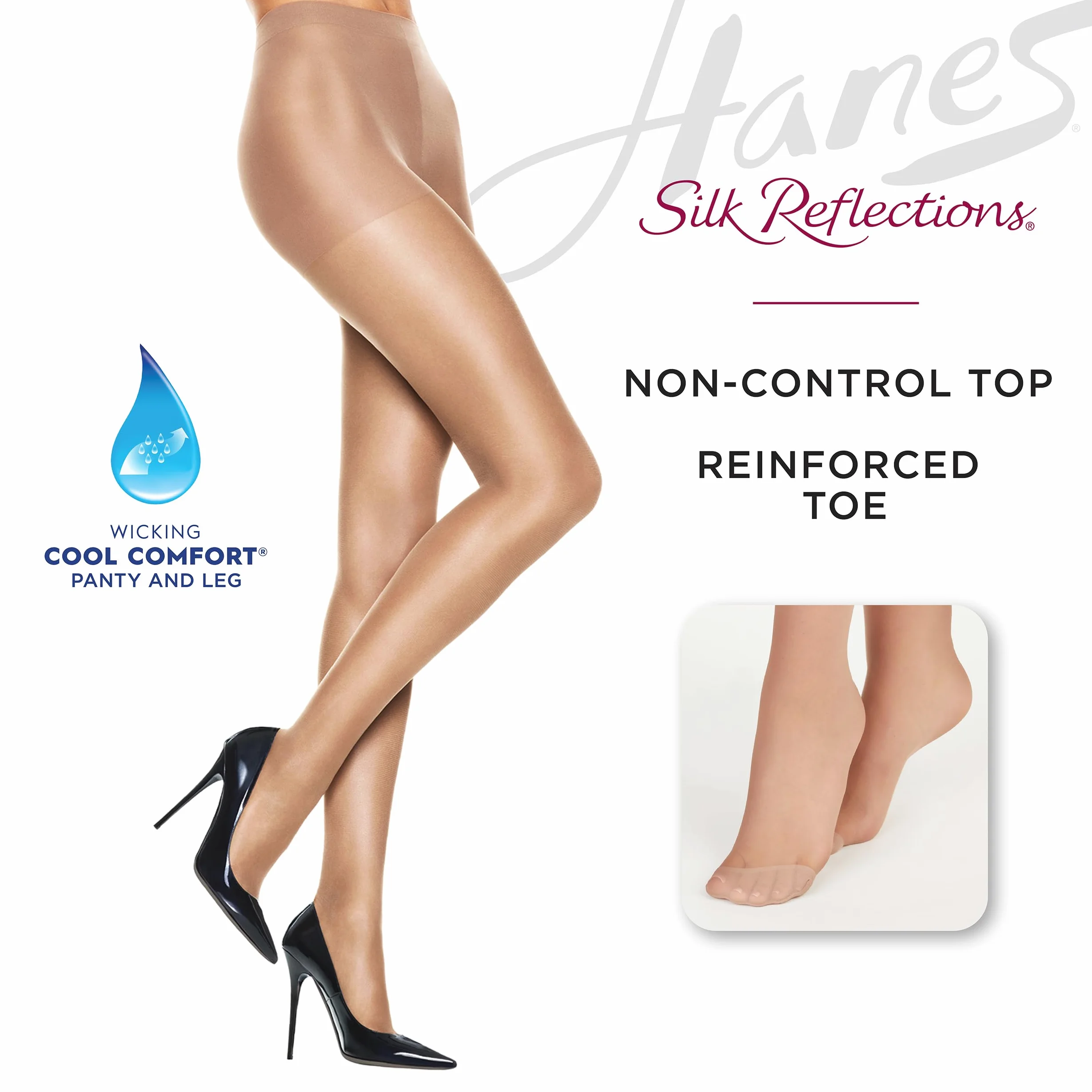 Hanes Silk Reflections Non Control Reinforced Toe Silky Sheer Pantyhose, Pantimedias Mujer (Pack de 1)