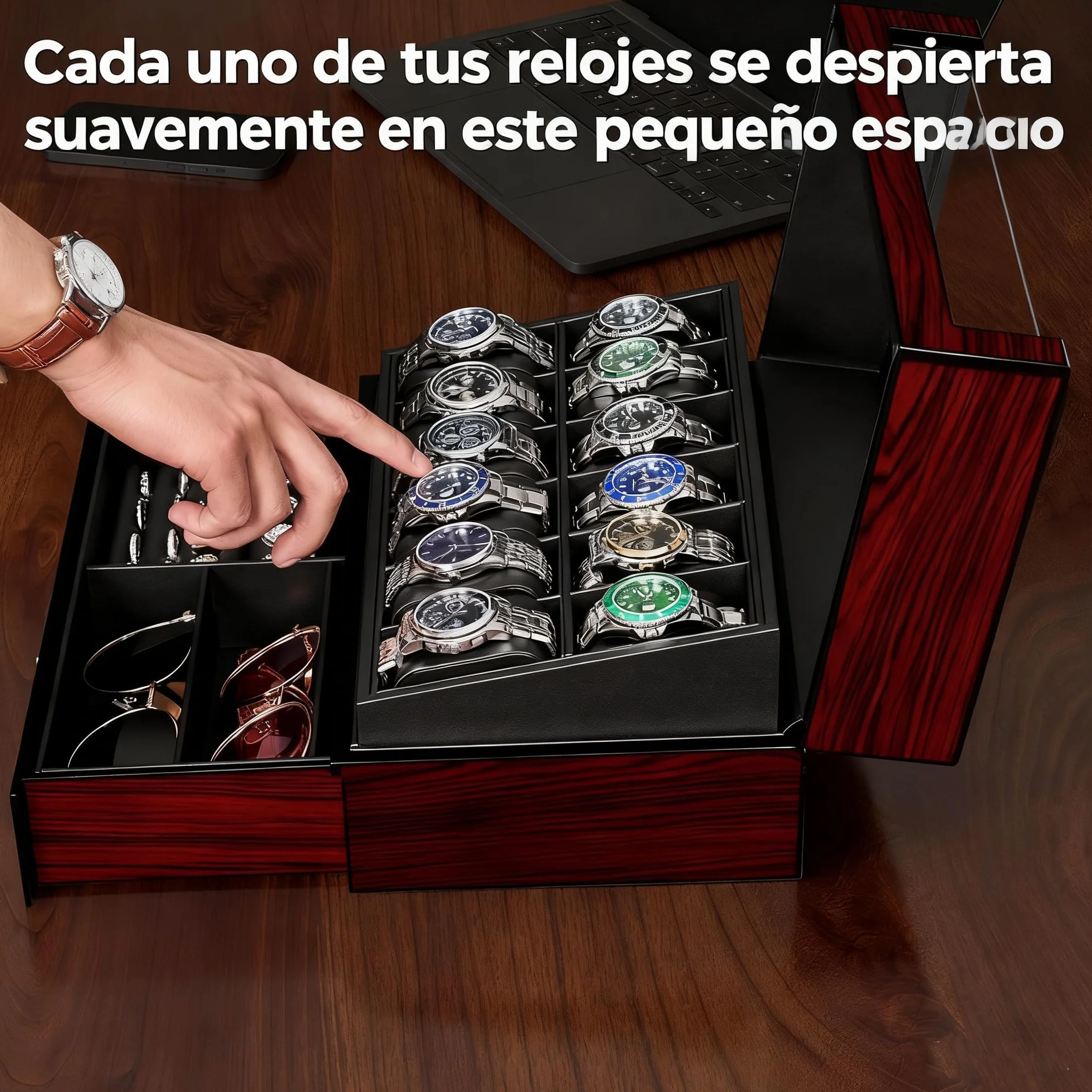 ANWBROAD Caja Relojes para Hombre 12 Compartimentos Tapa de Cristal Caja de Relojes 2 Capas de Pintura Relojero Organizador para Guardar Joyas Forro de PU Regalo para Hombre y Mujer JWB005Y