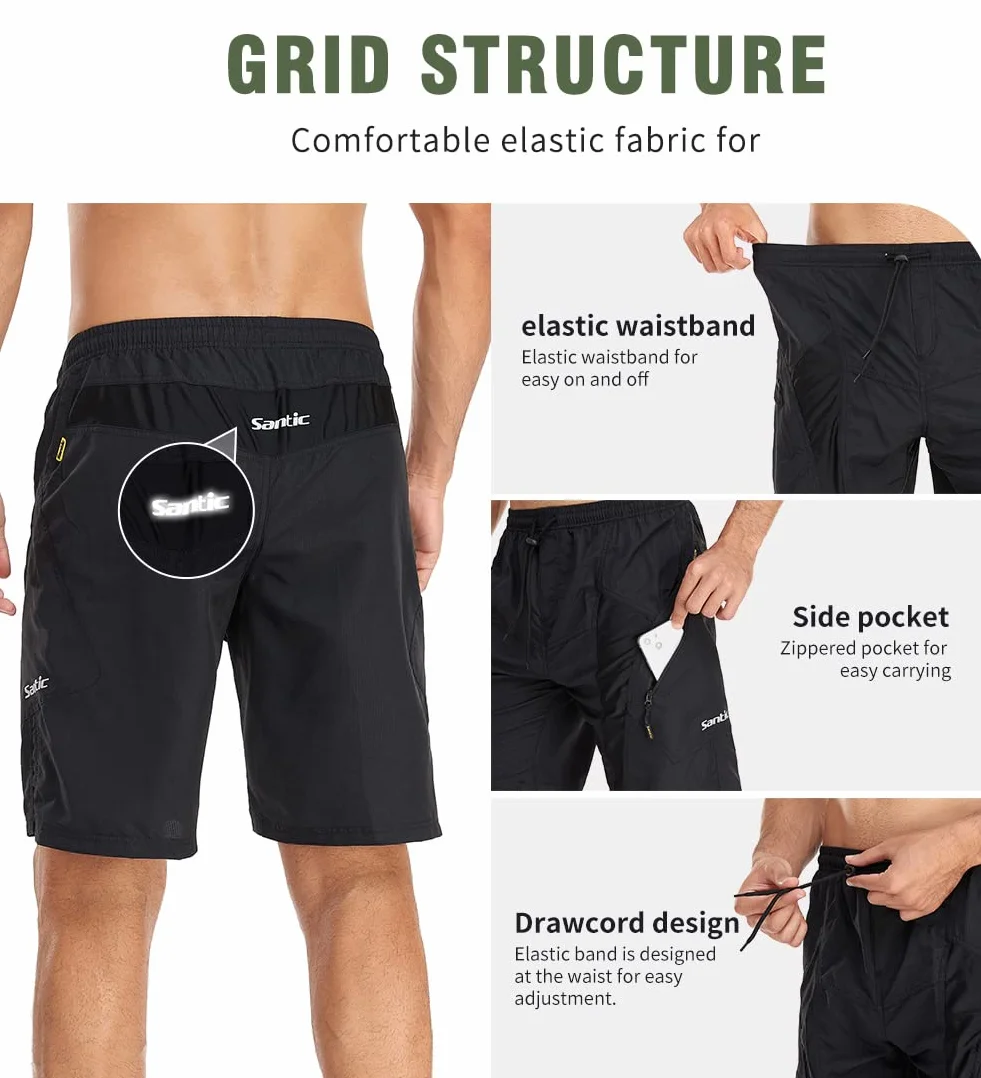 Santic Pantalones Cortos de Ciclismo para Hombre, Pantalones Cortos de MTB para Hombre con Almohadilla de Asiento 4D de Secado Rápido para Bicicleta de Montaña Elasticidad Transpirable