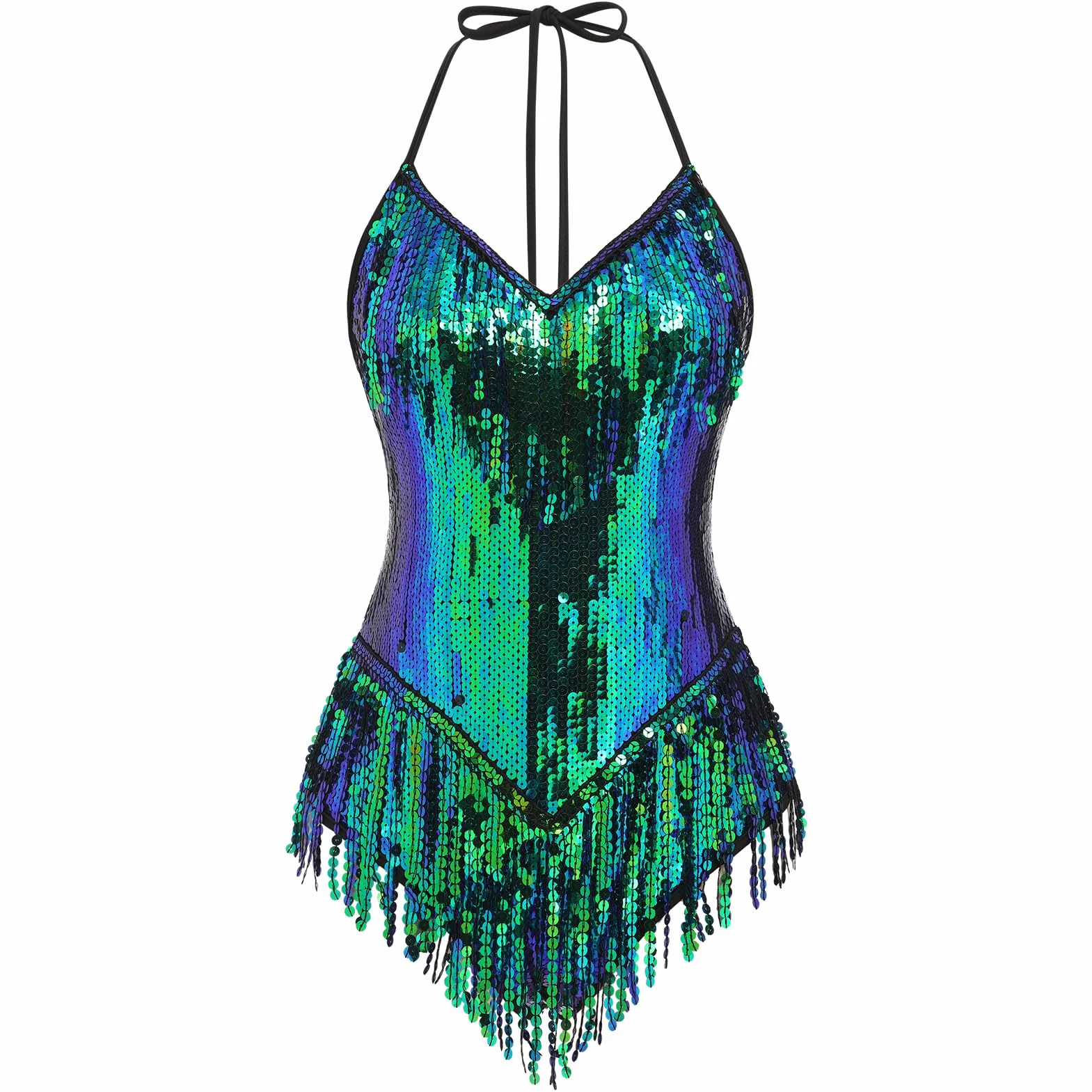 IMEKIS Body con Lentejuelas Halter Cuello V Mujer Festival Maillot Brillante