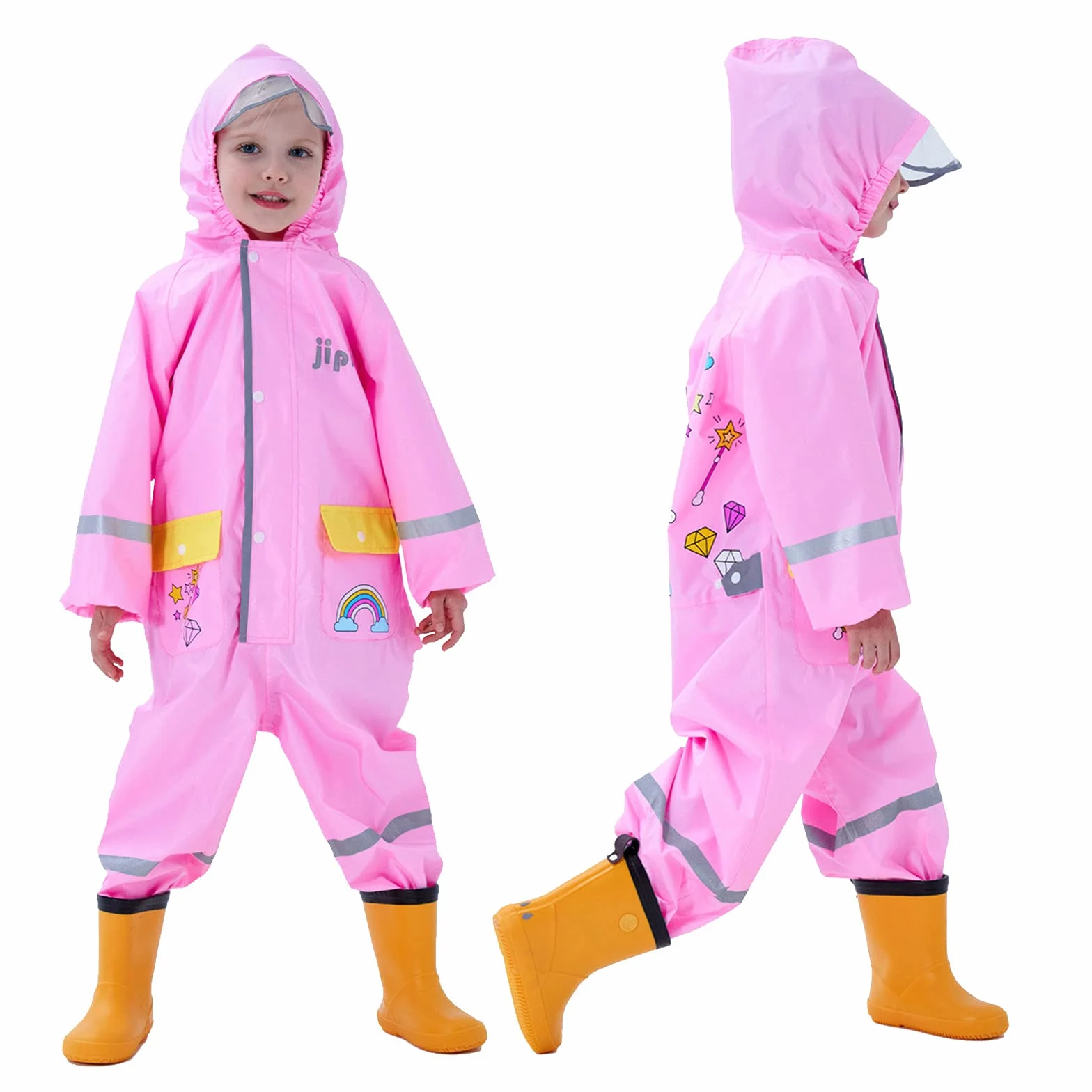 Impermeables Niños Unisex Chubasqueros Chaquetas de Lluvia Poncho Abrigos Traje de Charco Capa Infantil Niñas Encapuchado Mono de Bolsillo Reflectante Impresión Animal 1 2 3 4 5 6 7 8 años