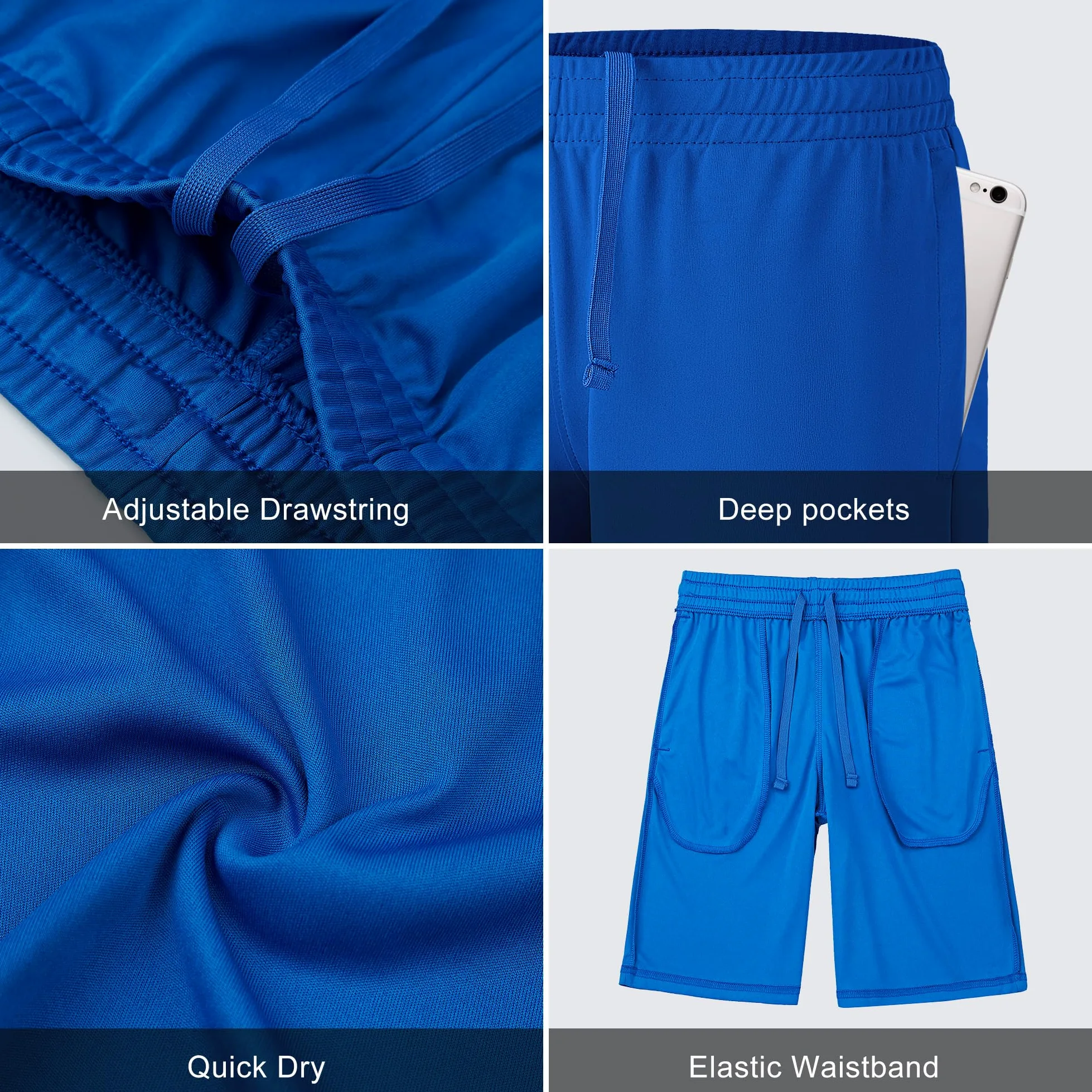 Pack de 3/5 pantalones cortos para niños con bolsillos, secado rápido, pantalones de entrenamiento, niños, adolescentes, para baloncesto, fútbol
