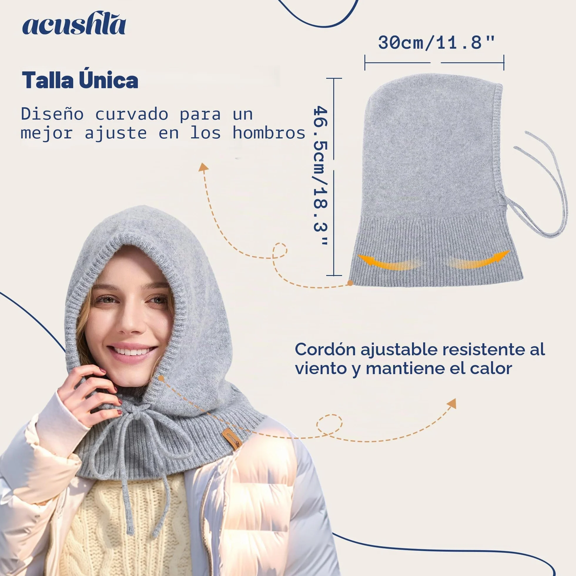 ACUSHLA Pasamontañas 100% lana merino para hombre y mujer, invierno, cálido, con capucha, gorro, bufanda y bufanda, color marrón, talla única