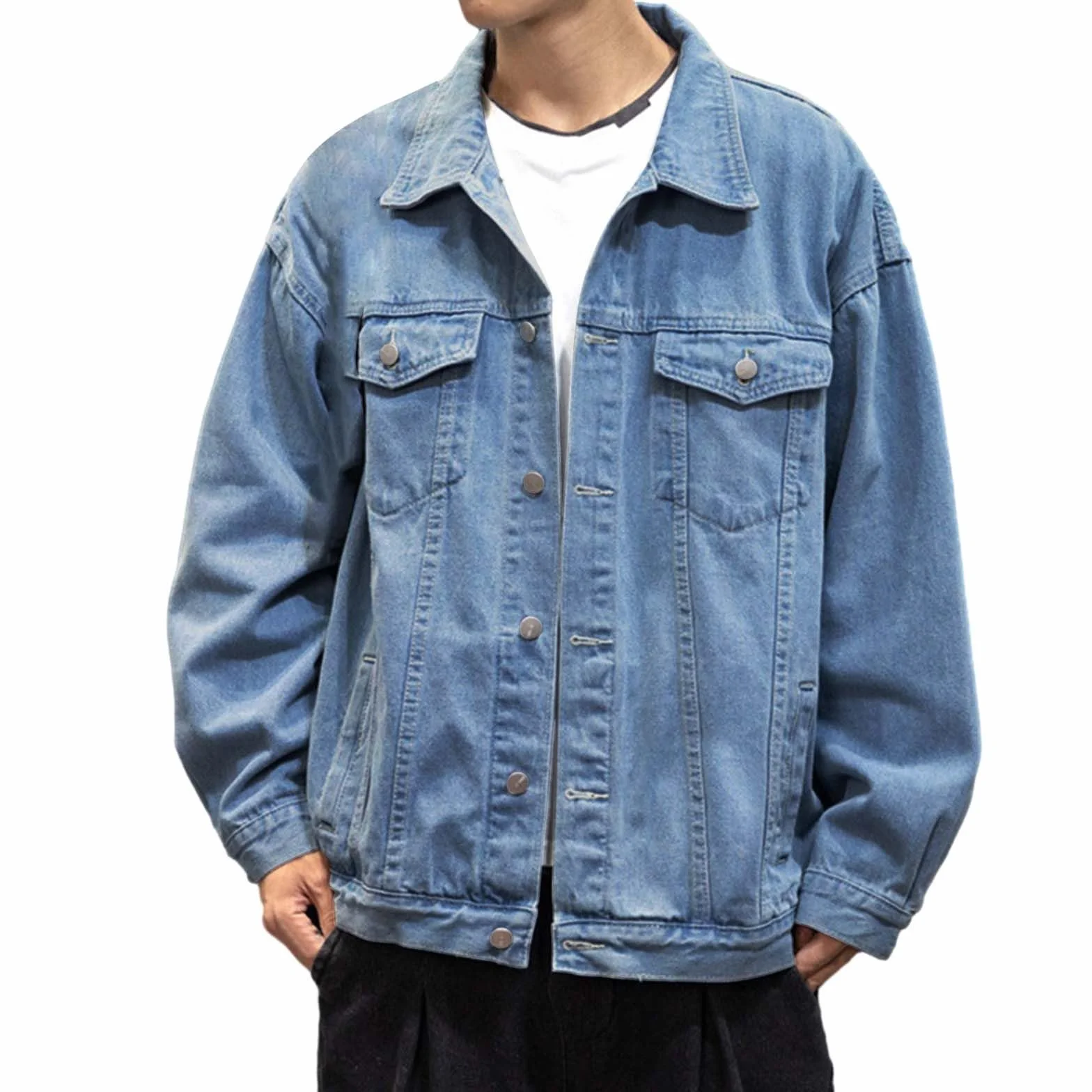 Chaqueta vaquera para hombre manga larga color liso otoño