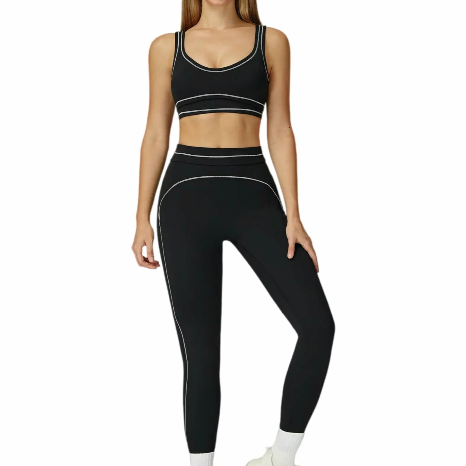 Conjunto de Yoga para Mujer, chándal Deportivo, Sujetador Deportivo, Conjunto de Gimnasio, Ropa Deportiva para Fitness, Correr y Entrenar.-Negro1-L