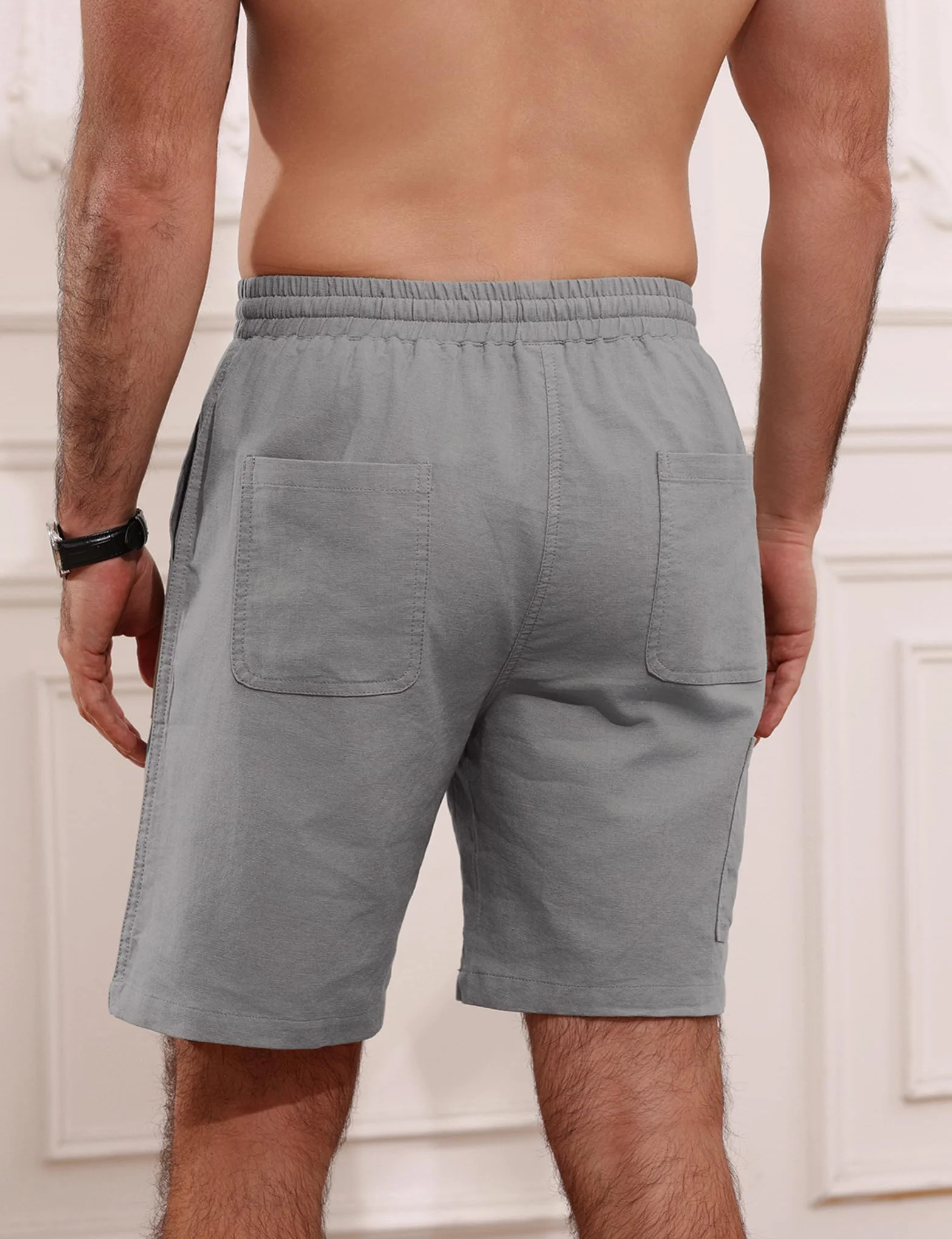 iClosam Pantalones Hombre Cortos de Lino y algodón, Estilo Veraniego, cómodos, Transpirables, Pantalones Cortos Hombre Cintura elástica y Bolsillos, Tallas M-3XL.